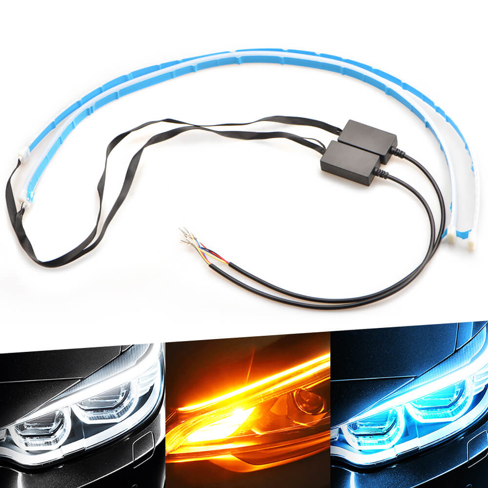 60cm Universal Flexible LED Daytime Running Lights & Turn Signal Strips for Cars, Trucks, SUVs - Waterproof DRL Light Strips for Headlight, Fog Light, Daytime Safety Driving