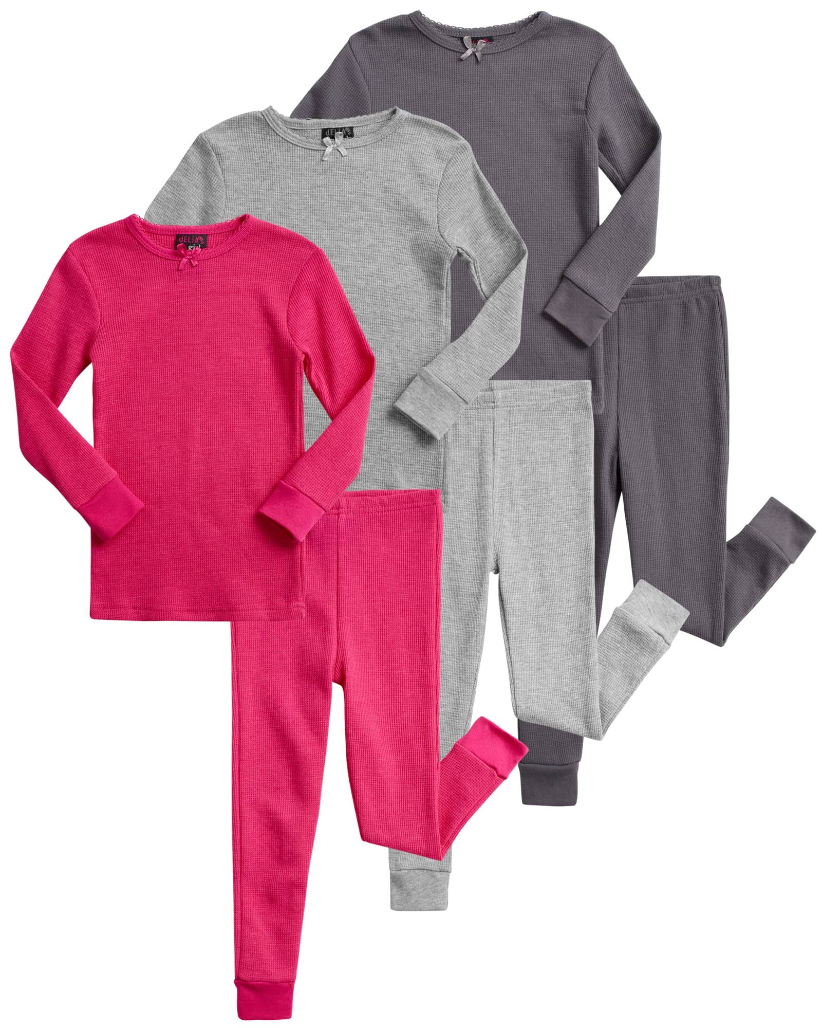 dELiA*s Baby Girls' Thermal Underwear Set - 6 Piece Waffle Knit Top & Long Johns (12M-4T) for Winter Warmth & Layering