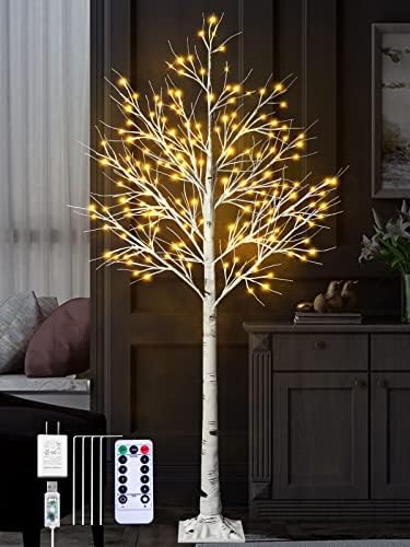 6FT Birch Tree with Fairy Lights - 160 LED Warm White Dimmable Christmas Decor with Remote (8 Lighting Modes) for Wedding, Party & Home Decor | Includes Plug & Base | Perfect for Indoor Holiday, Living Room & Bedroom Decoration