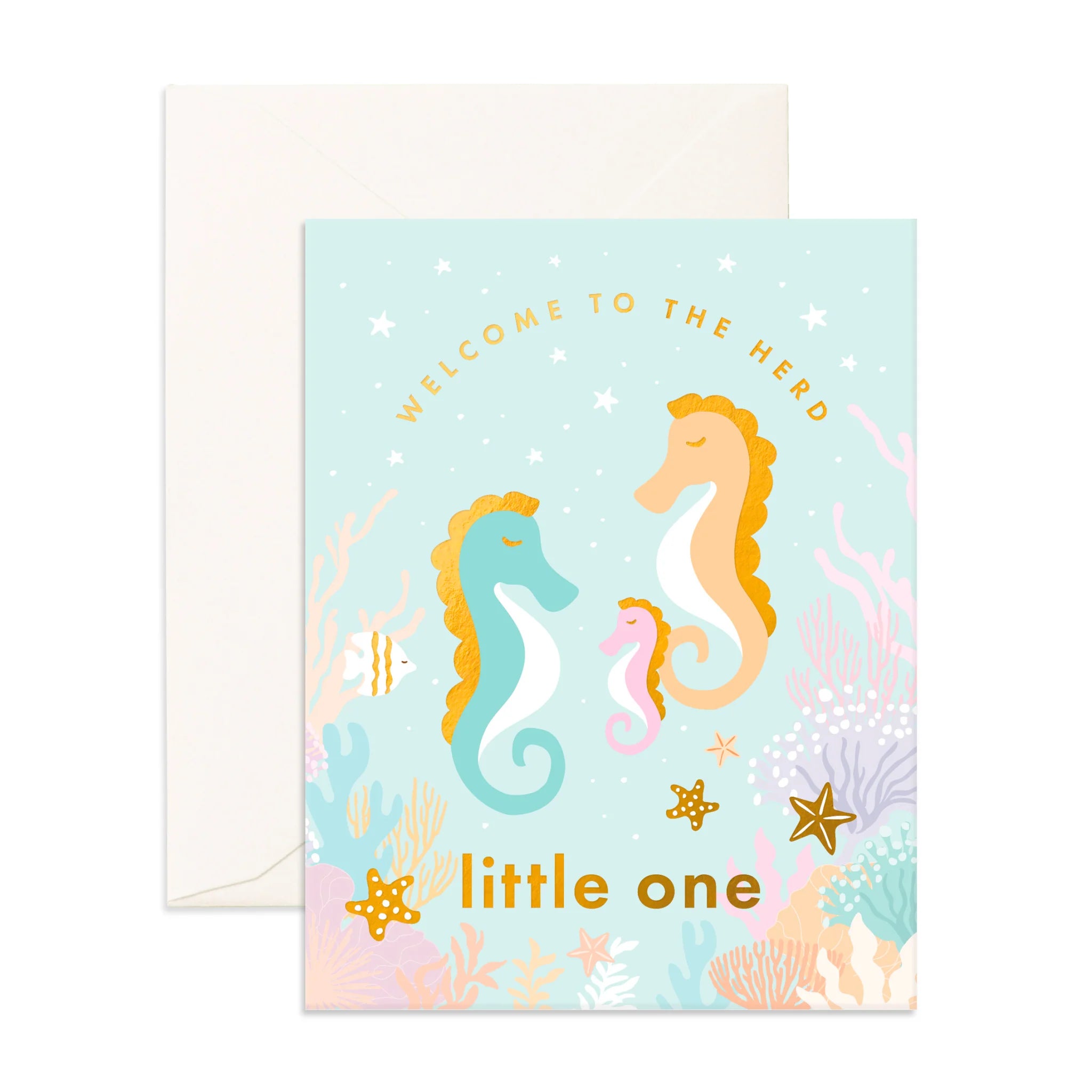 Welcome Little Seahorse Greeting Card - Cute Baby Shower Invitation & Newborn Celebration Card - Perfect for Gender Reveal, Nursery Decor & First Birthday