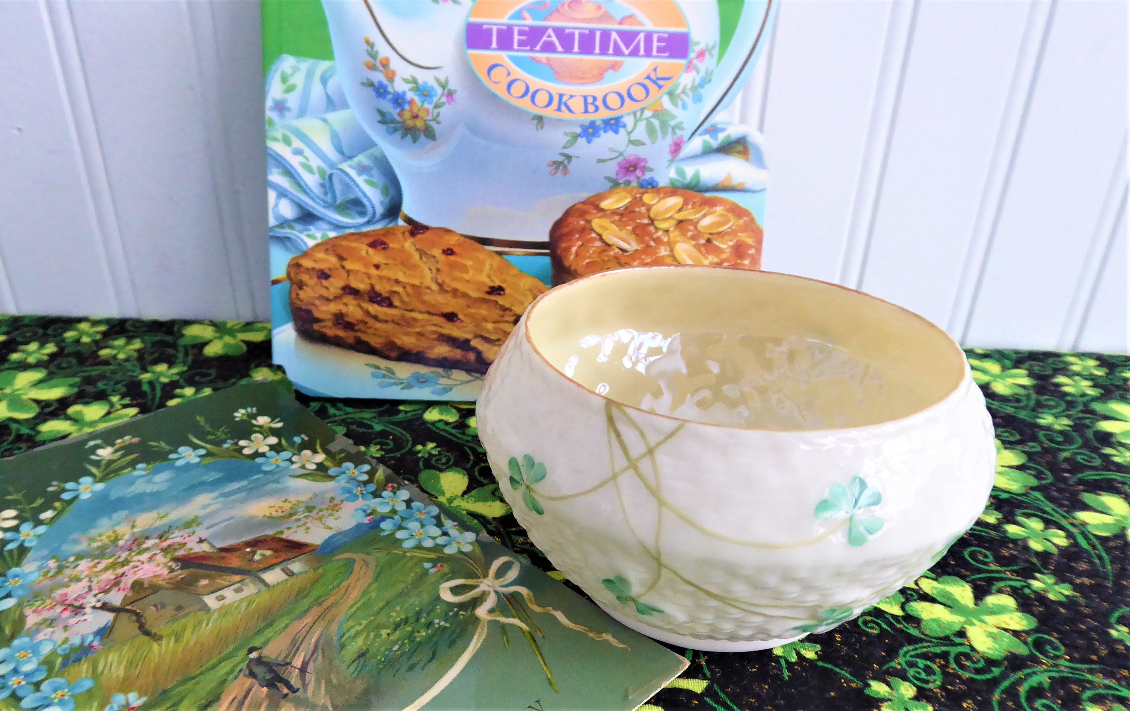 Vintage Irish Belleek Shamrock Sugar Bowl - 1950s Basket Weave Design with 4th Green Mark | Perfect for Tea Parties, Irish-Themed Decor & Collectible Display