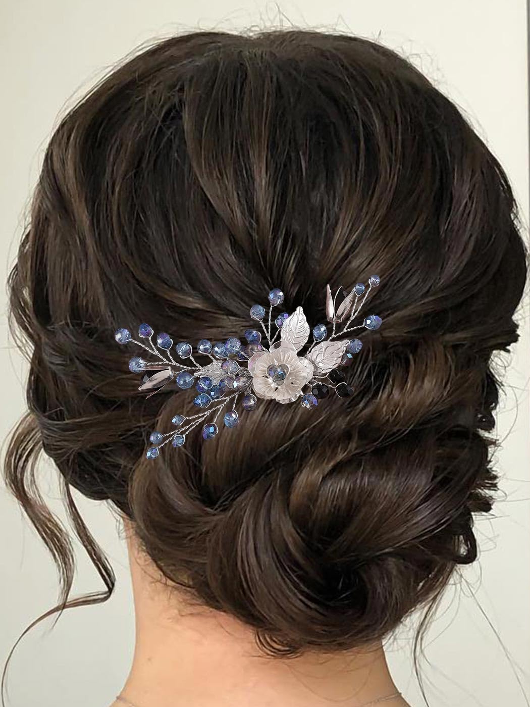 Elegant Silver Bridal Flower Hair Comb with Rhinestones & Beads - Leaf Design Wedding Hair Accessories for Women & Girls - Perfect for Brides, Bridesmaids, and Special Occasions