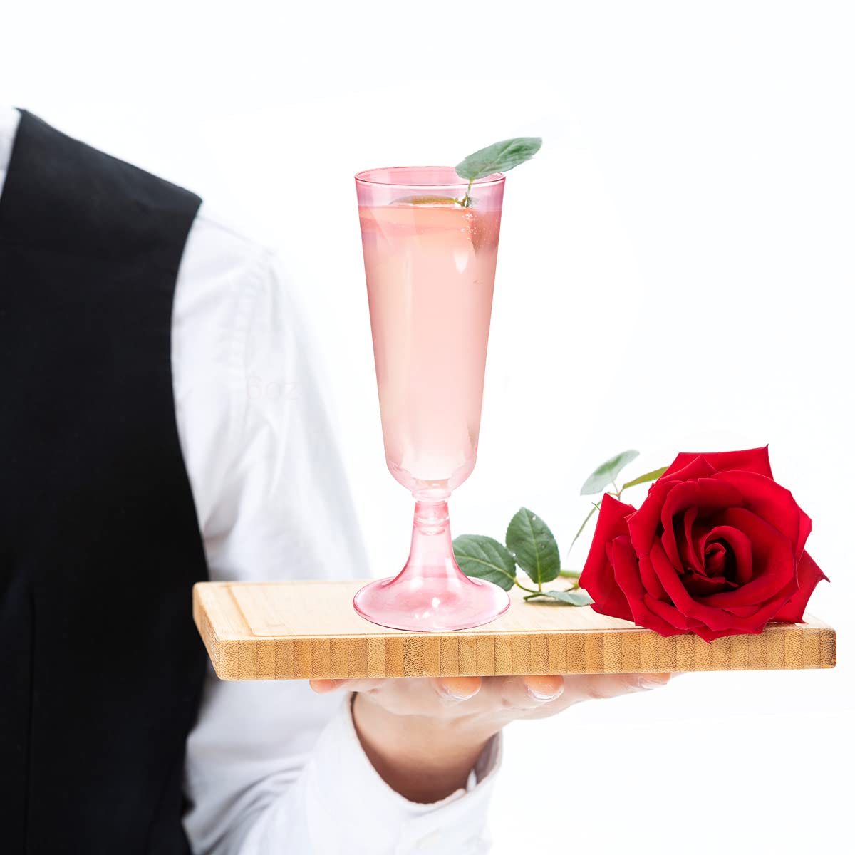 60 Pack Pink Plastic Champagne Flutes Disposable - 5 oz Plastic Champagne Glasses for Weddings, Bridal Showers & Valentine's Day Parties - Elegant Disposable Cups for Celebrations & Events