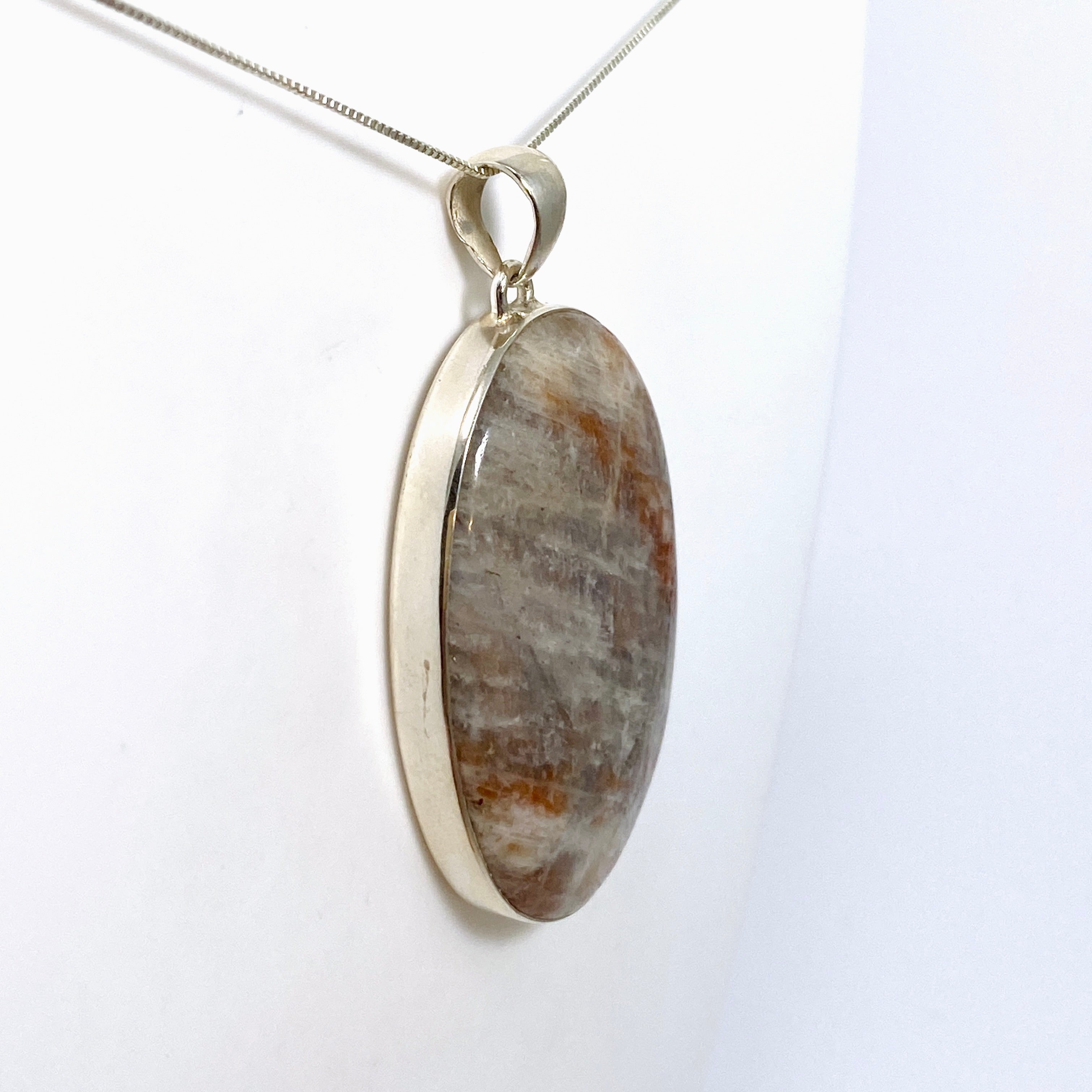 Belomorite (Sunstone with Moonstone Eclipse Stone) Oval Cabochon Pendant KPGJ4697 - Natural Gemstone Jewelry for Healing, Meditation & Spiritual Protection