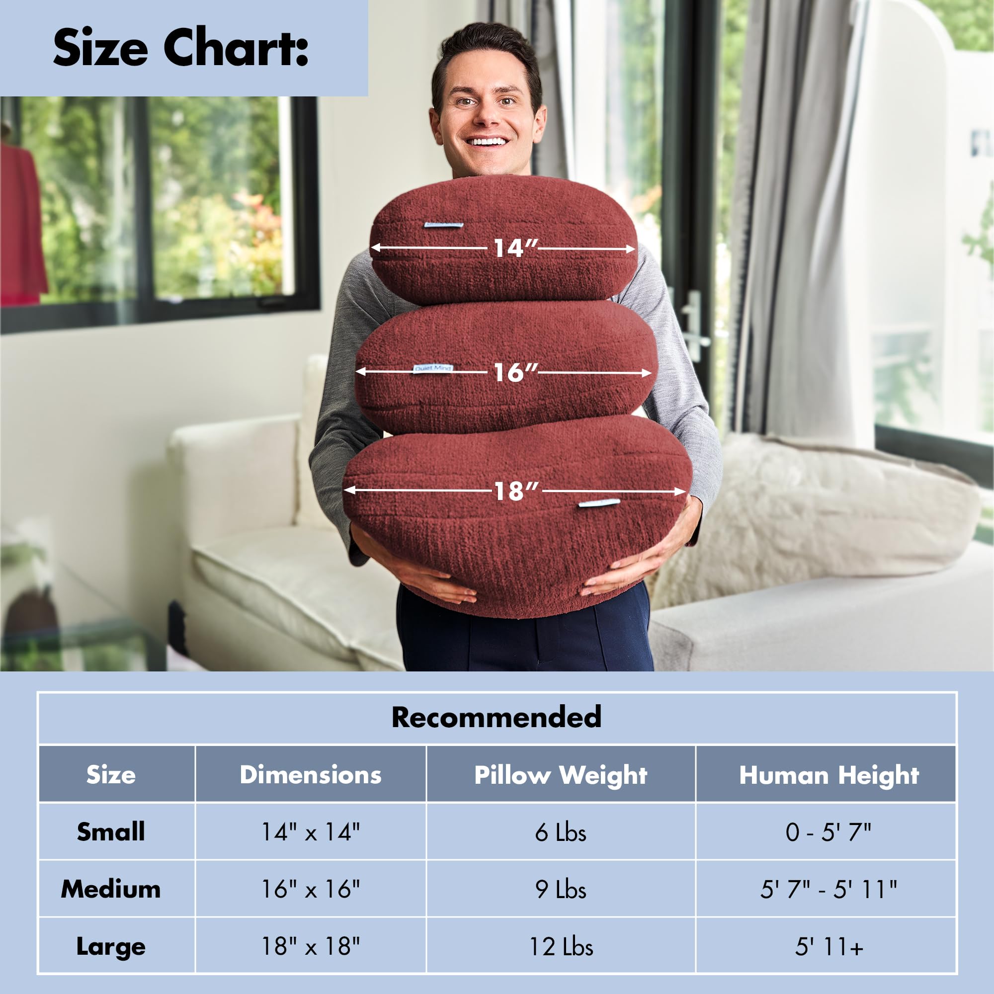 The Original Weighted Pillow for Adults - 12 lbs Large Cooling Body Pillow in Agave Green | Stress Relief & Anxiety Support | Compact Hug Pillow for Better Sleep, Meditation & Relaxation at Home or Office