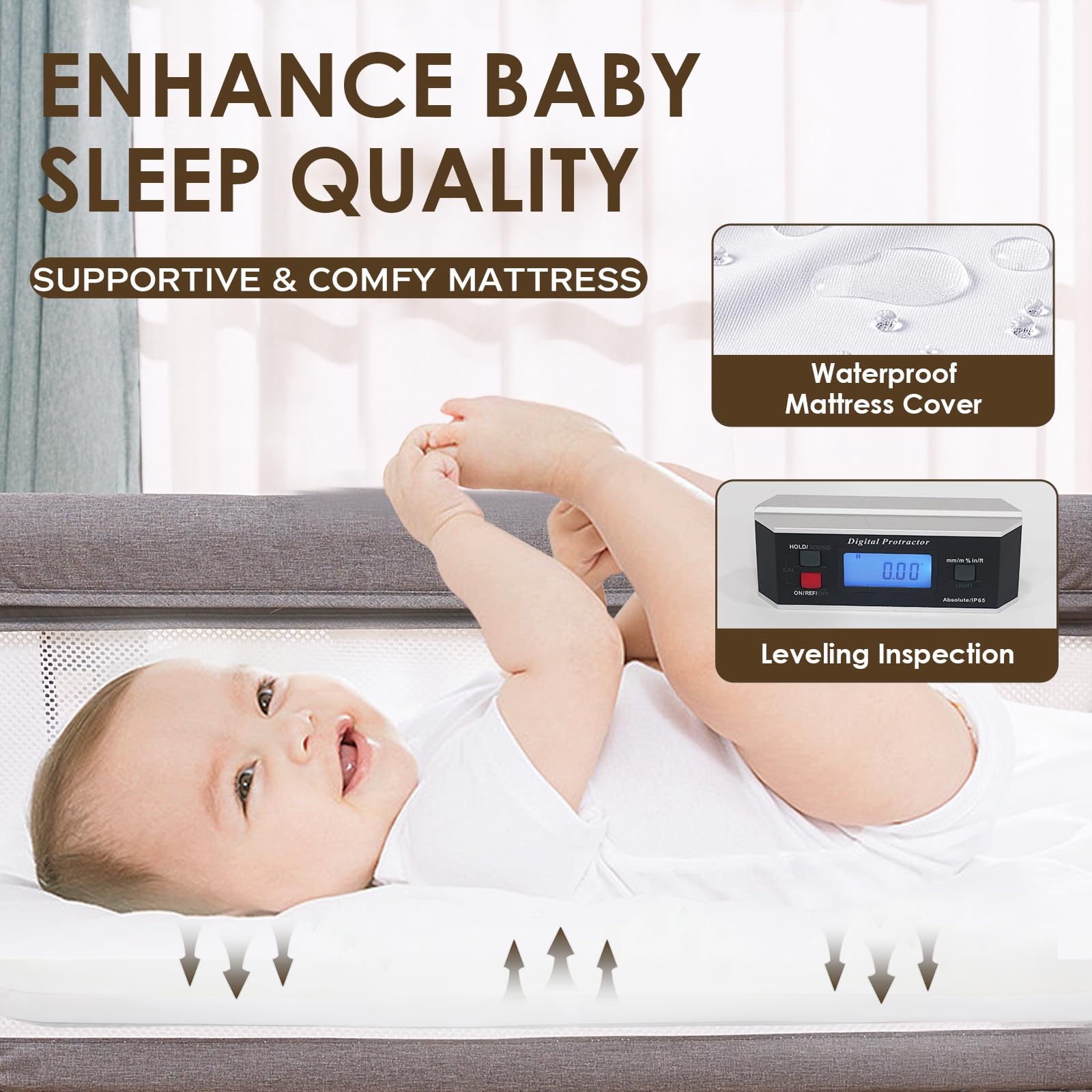 Portable Baby Bassinet with Wheels & Storage - Adjustable Height Bedside Sleeper with Waterproof Mattress Cover - Newborn Crib for Co-Sleeping - Perfect for Nursery, Bedroom & Travel Use