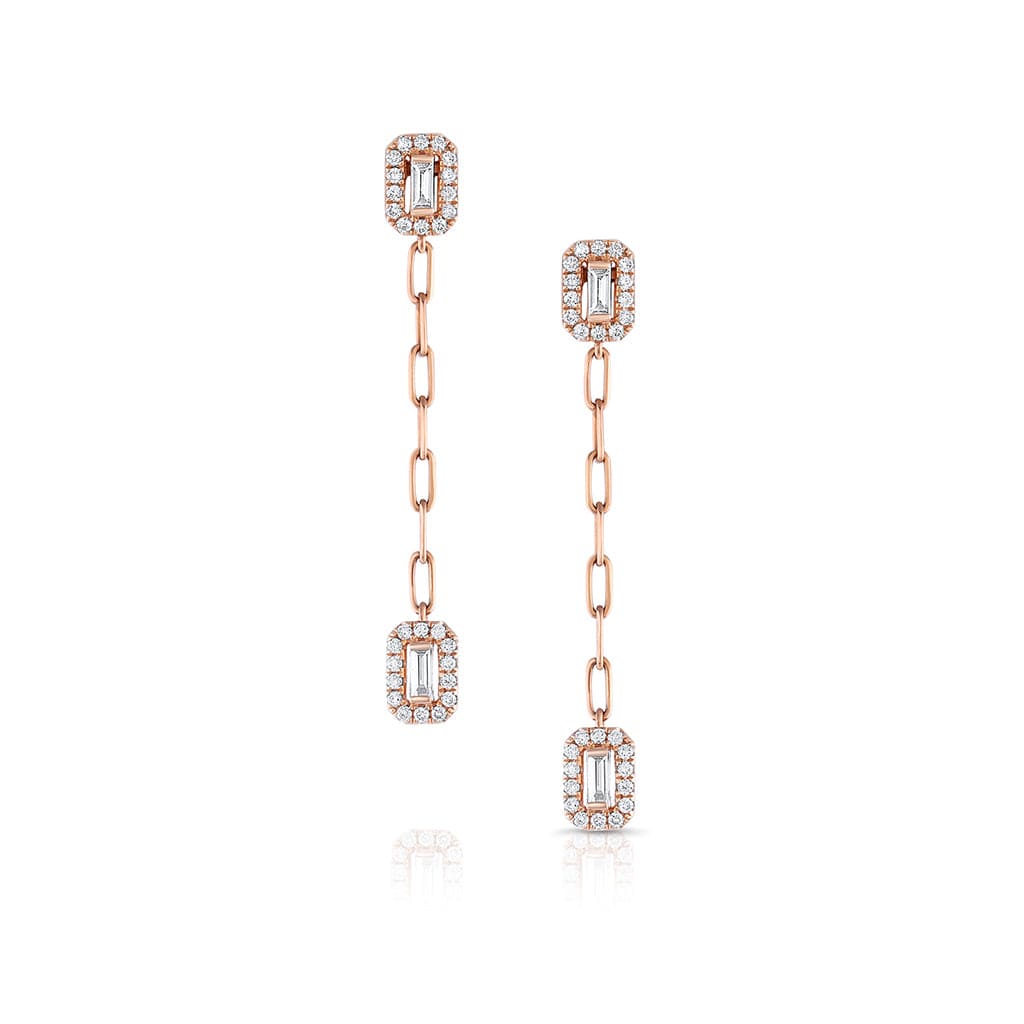 18K Rose Gold 0.56ctw Paperclip Chain Drop Earrings for Women - Elegant Dangling Earrings for Party, Wedding & Everyday Wear