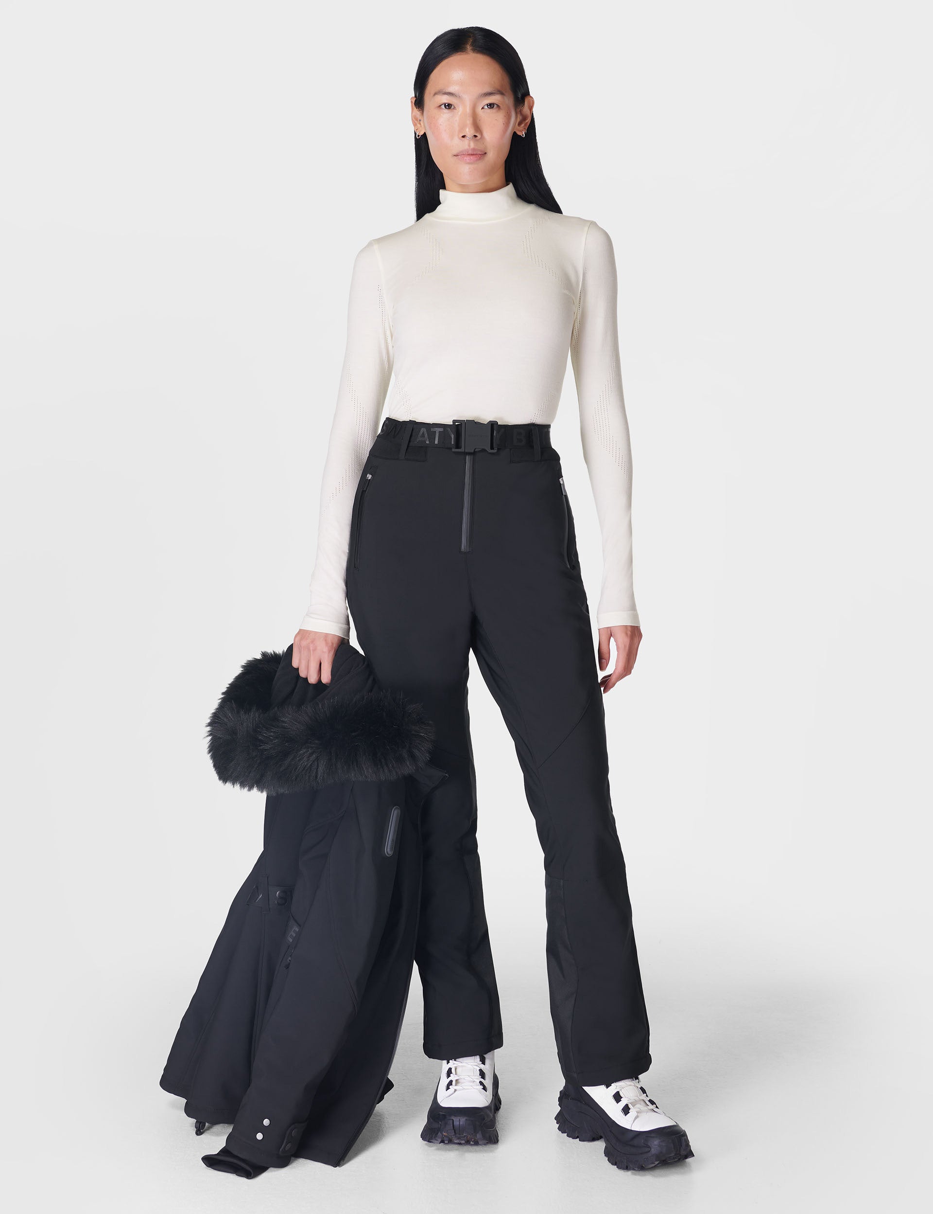 Merino Wool Blend Turtle Neck Base Layer Top for Women & Men - Studio White | Thermal Underwear for Cold Weather, Hiking & Outdoor Activities