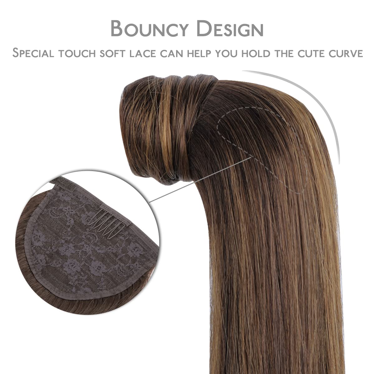 WENNALIFE 22 Inch Clip-In Ponytail Hair Extension - 80g Dark Brown Mixed Chestnut Brown Human Hair | Remy Hair Wrap Around Ponytail for Women | Perfect for Parties, Weddings & Daily Styling