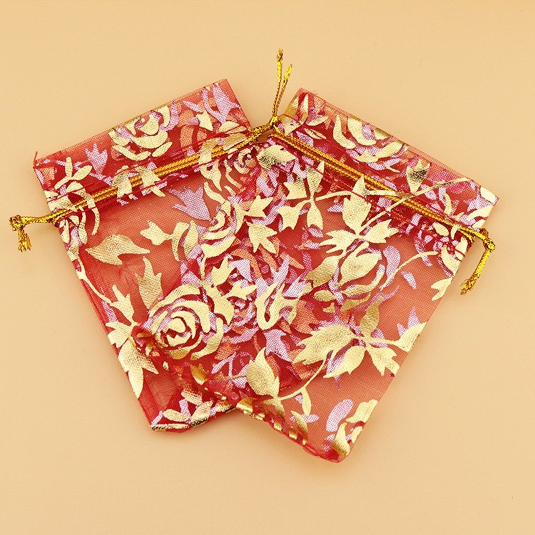 100pcs Rose Pattern Organza Wedding Gift Bags - 3