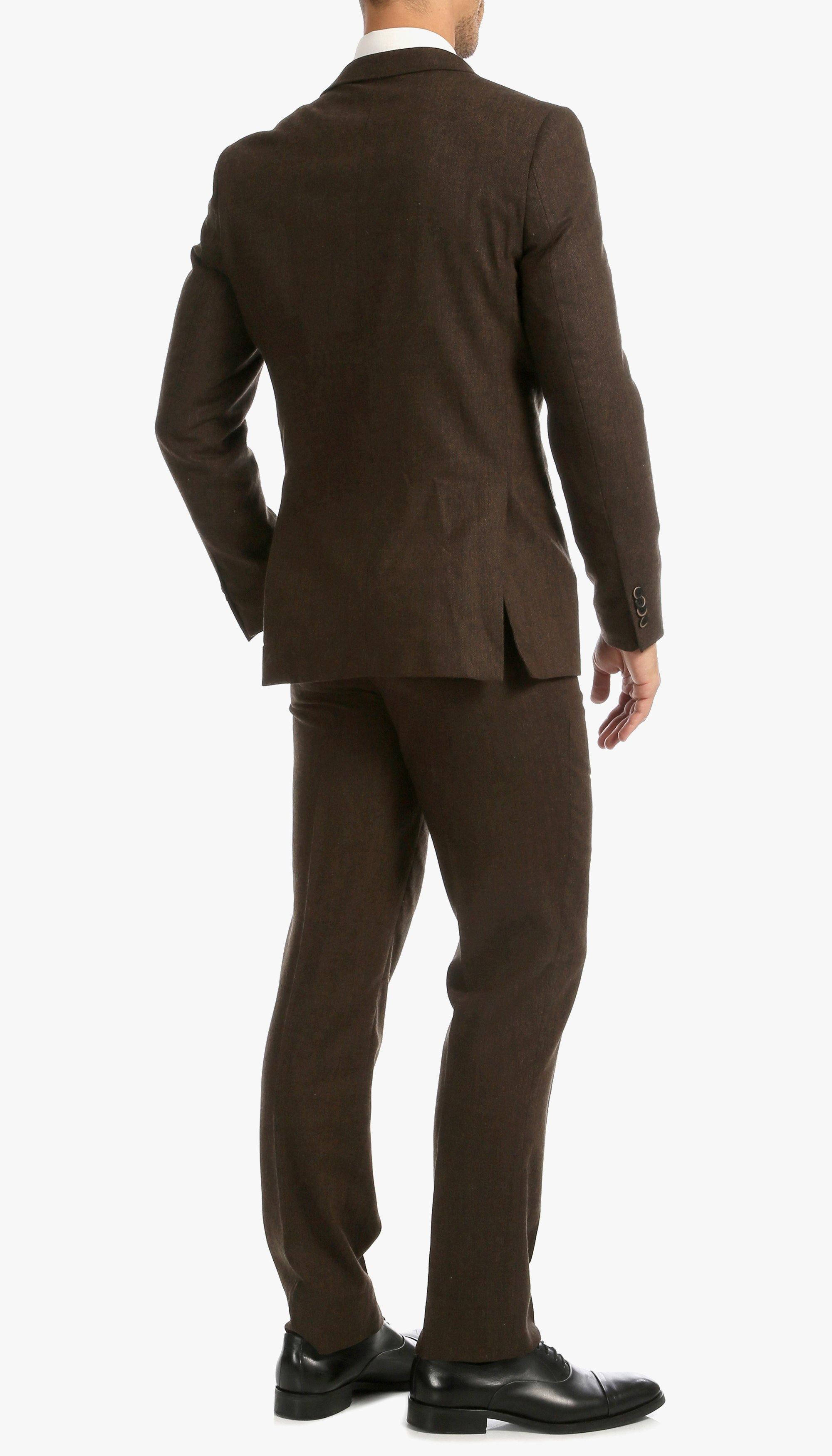 Premium Tweed Slim Fit 3-Piece Suit for Men - Cognac Brown Formal Business Attire | Wedding, Office & Special Occasion Outfit