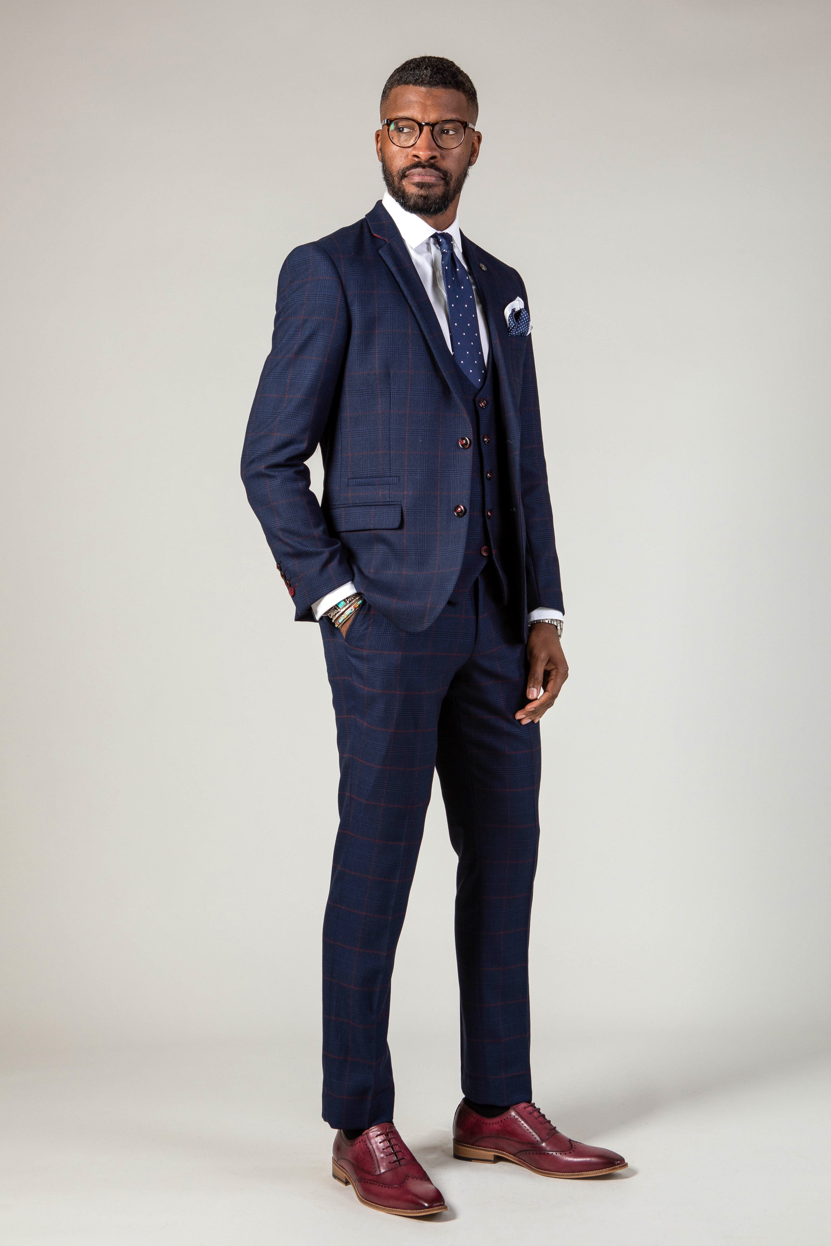Edinson Navy & Wine Check Suit - Official Cardiff City F.C. Collection | Worn by Callum O'Dowda | Perfect for Match Days & Formal Events