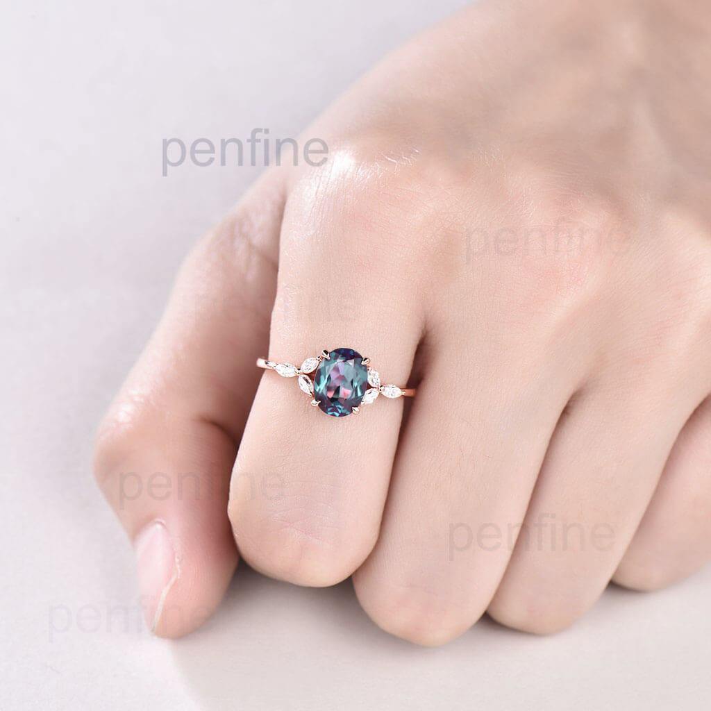 Vintage Alexandrite Nadia Engagement Ring - Oval Cut with Claw Prong Setting | Perfect for Proposals, Anniversaries & Special Occasions
