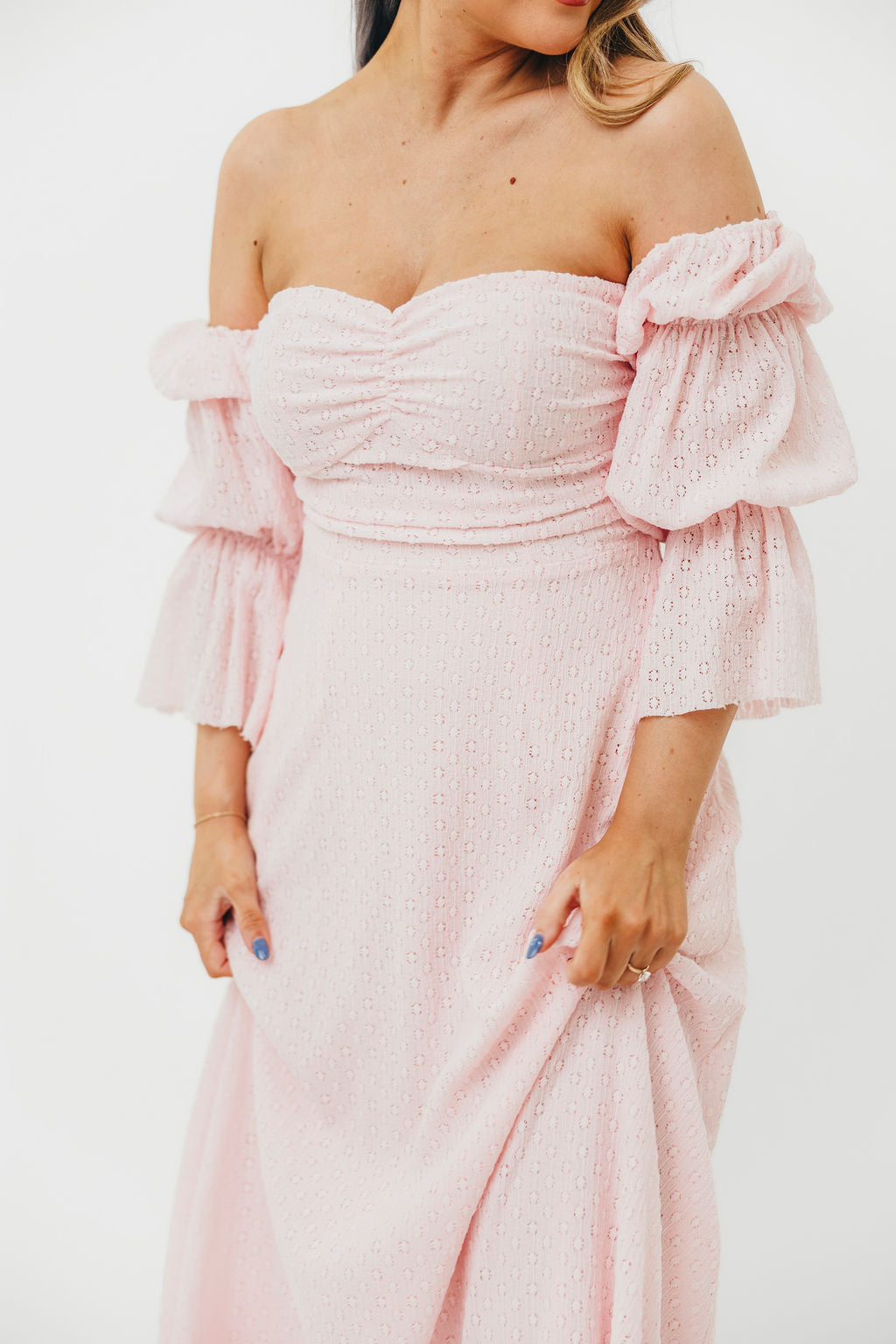 Corrine Tiered Sleeve Maxi Dress with Pockets - Bump Friendly Maternity Dress in Baby Pink | Perfect for Baby Showers, Beach Vacations & Summer Weddings