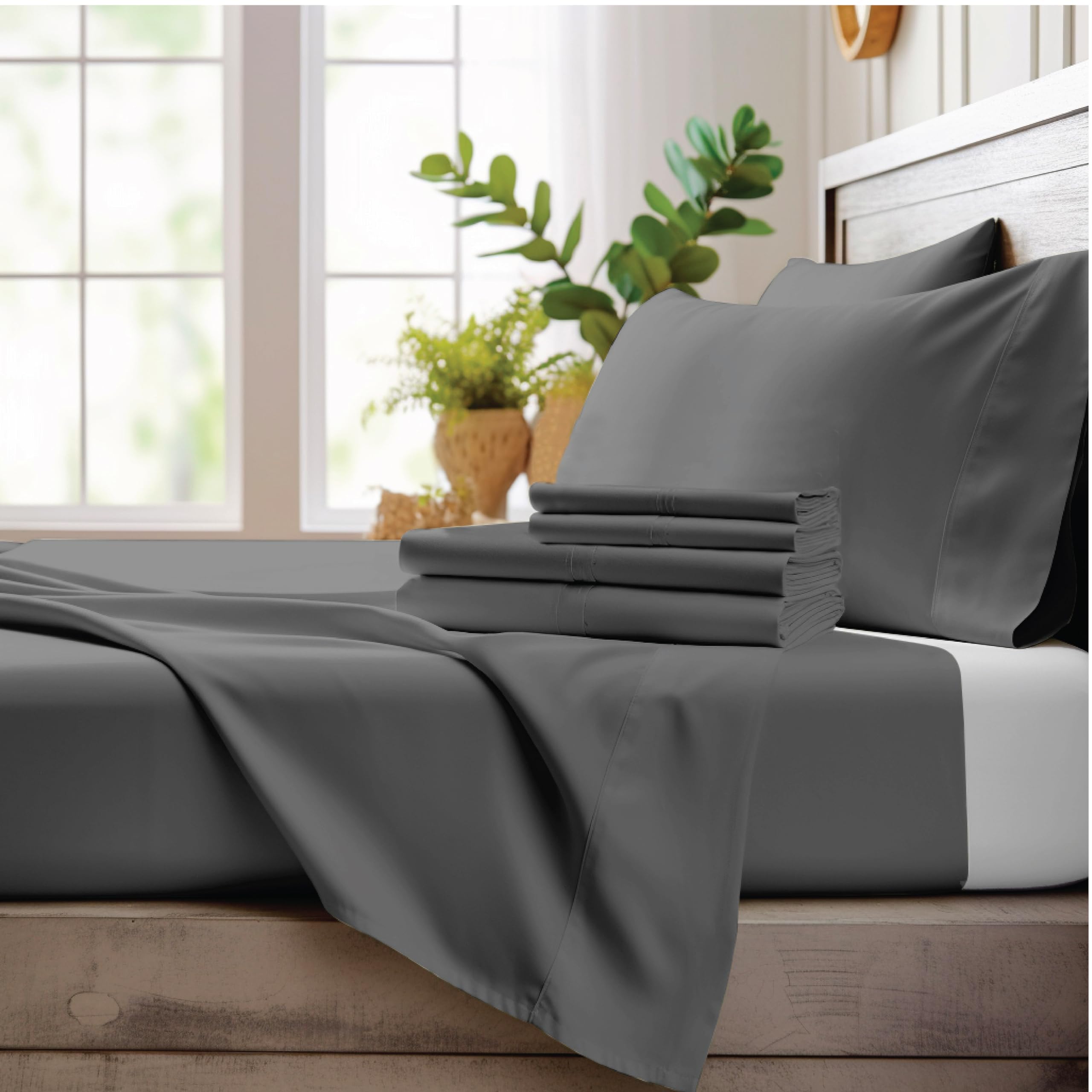 Bamboo Bay 4-Piece Queen Size Sheet Set - 100% Bamboo Viscose, Breathable & Ultra Soft Cooling Bed Sheets for Hot Sleepers - Deep Pocket Fits 16