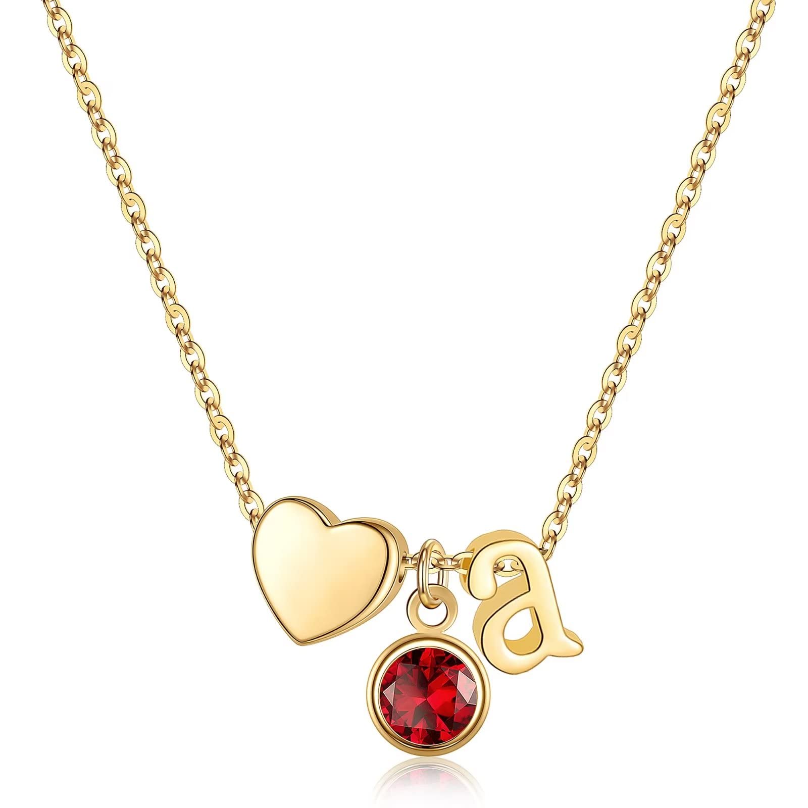 Personalized Ursilver Initial Birthstone Necklace for Women - Heart Pendant with Birthstone, Custom Name Jewelry, Unique Birthday Gift for Her, Perfect for Anniversaries & Special Occasions