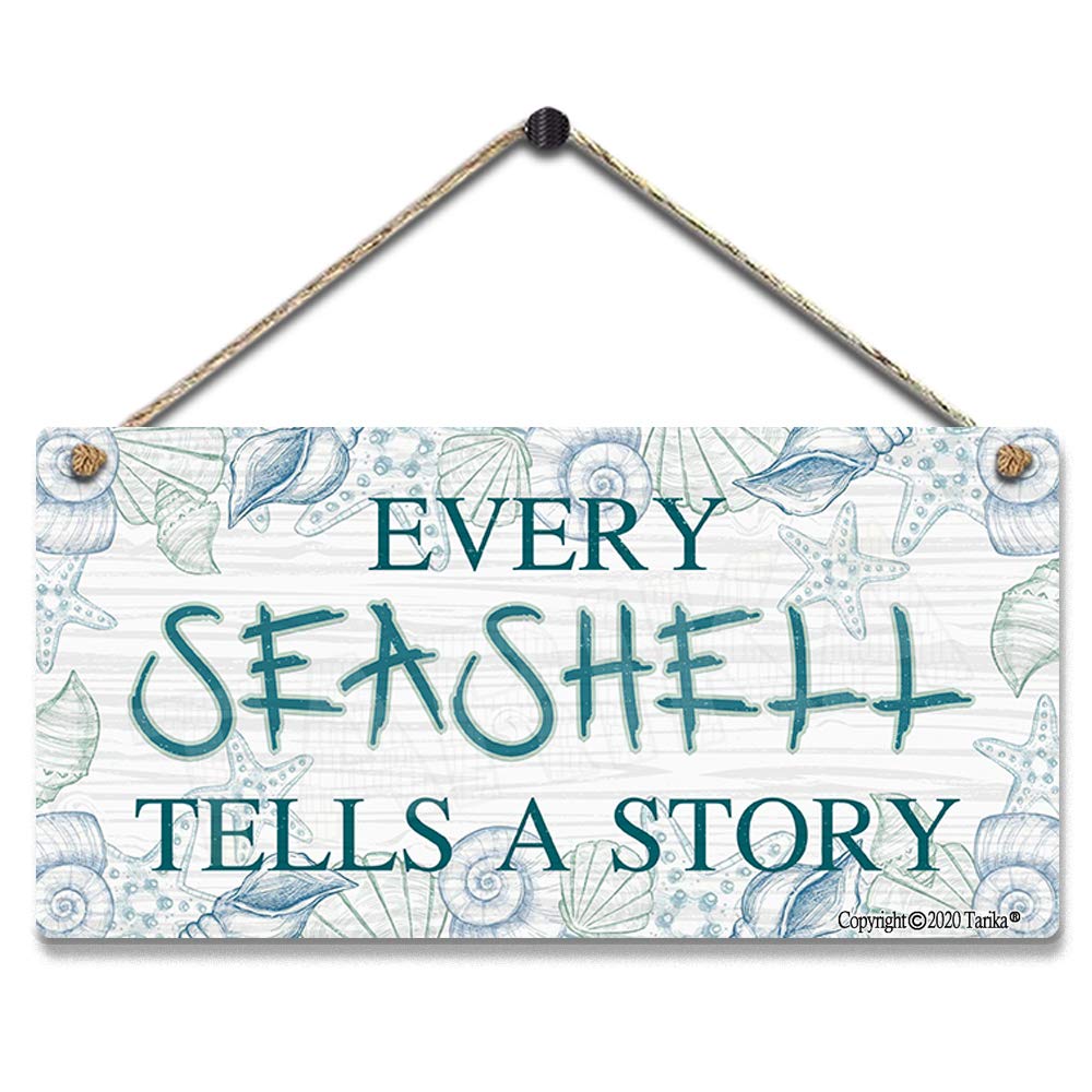 5x10 Inch Wooden Retro Seashell Wall Art Sign - Vintage Beach Decor for Home, Kitchen, Bathroom, Farmhouse, Garden & Garage - Inspirational Quote Hanging Decoration | Perfect for Coastal, Cottage & Rustic Interior Design