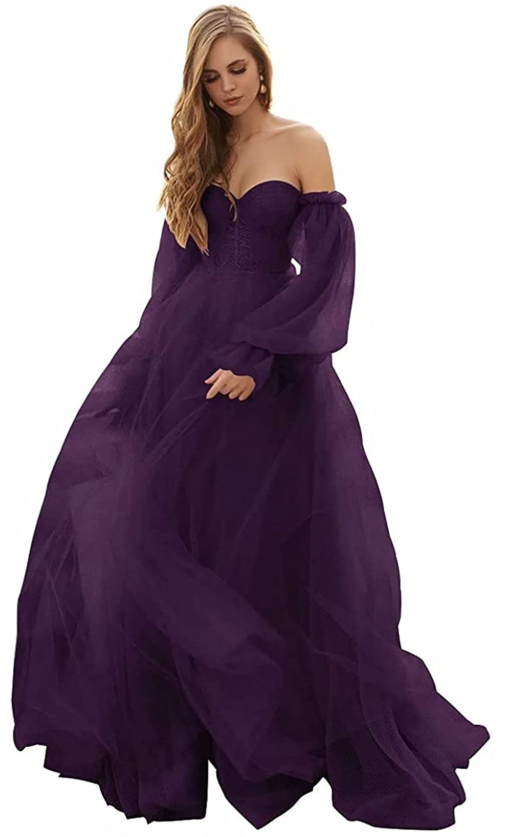 Elegant Women's Puffy Sleeve Prom Dress - Long Tulle Ball Gown Formal Off-the-Shoulder Princess Party Dress for Homecoming, Quinceañera & Evening Galas