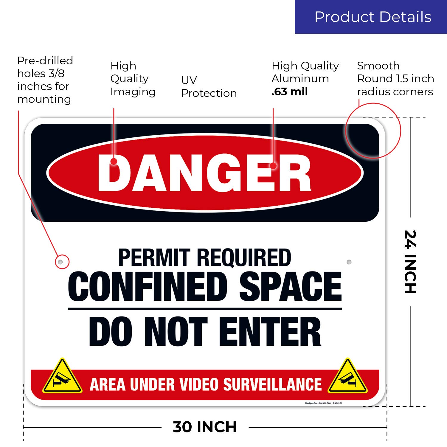 Danger Permit Required Confined Space Do Not Enter Sign - OSHA Compliant 24x30 Inches Rust-Free .063 Aluminum Safety Sign - Fade Resistant for Indoor/Outdoor Use - Made in USA - Perfect for Construction Sites, Warehouses & Industrial Facilities