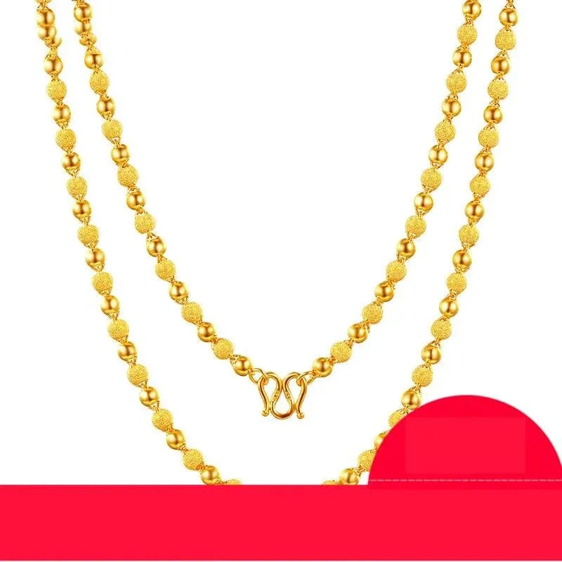 24K Pure Gold Necklace Real AU 999 Solid Gold Chain - Smooth Matte Beads Trendy Fine Jewelry for Women - Perfect for Gifts, Anniversaries, Weddings & Special Occasions