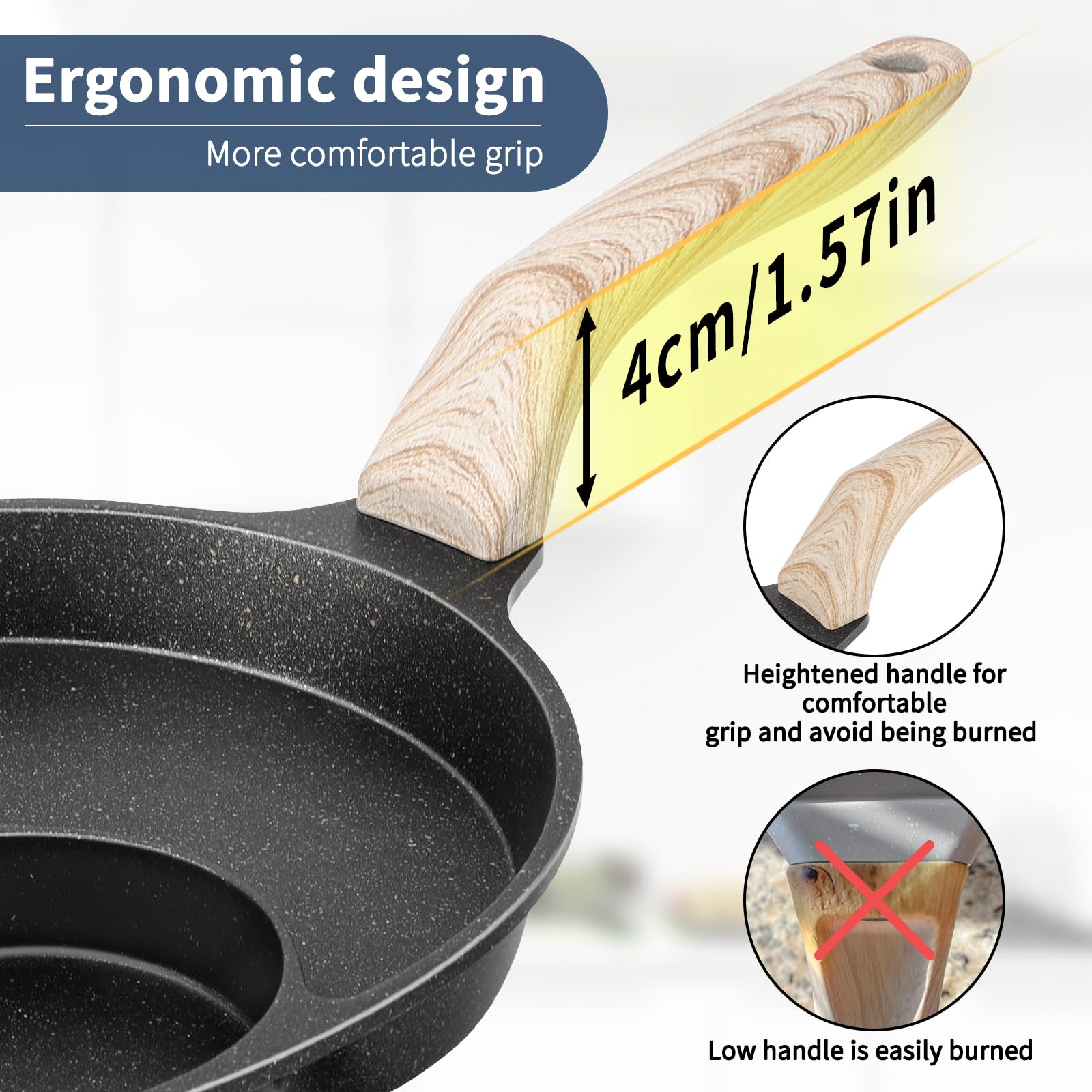 Non-Toxic German Ceramic Coating 3-Cup Egg Pan - Aluminum Nonstick Omelette Skillet, Small Frying Pan for Pancakes & Fried Eggs - Stovetop & Induction Compatible Cookware - Perfect for Breakfast, Camping & Small Kitchen Cooking