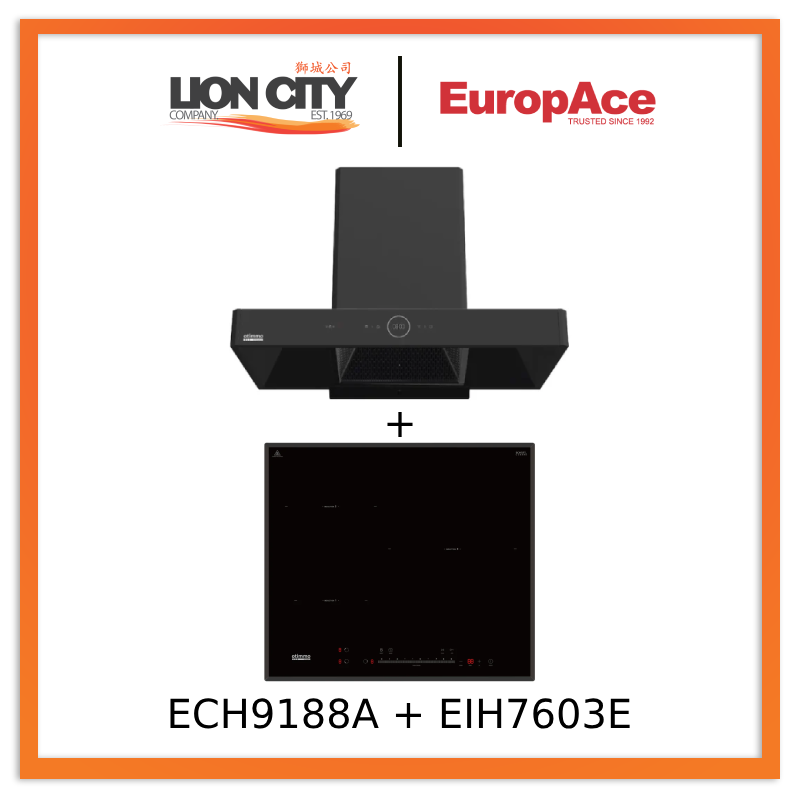 Europace ECH9188A 90cm Premium T Chimney Range Hood & EIH7603E 7 Series 60cm Induction Cooktop - Modern Kitchen Ventilation & Cooking Combo for Home Chefs