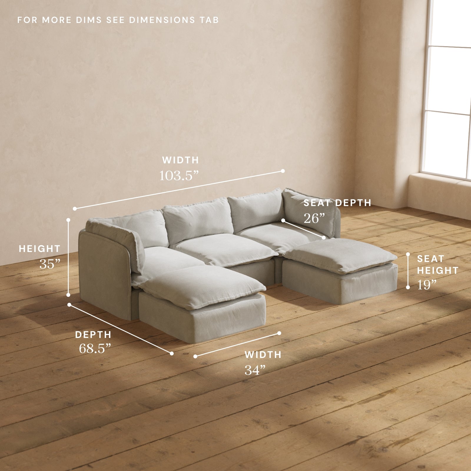 Premium Modular Performance 3-Seater U-Shaped Sectional Sofa in Cloud Color | Luxe Blend Fabric | Perfect for Living Room, Family Room & Home Theater Comfort