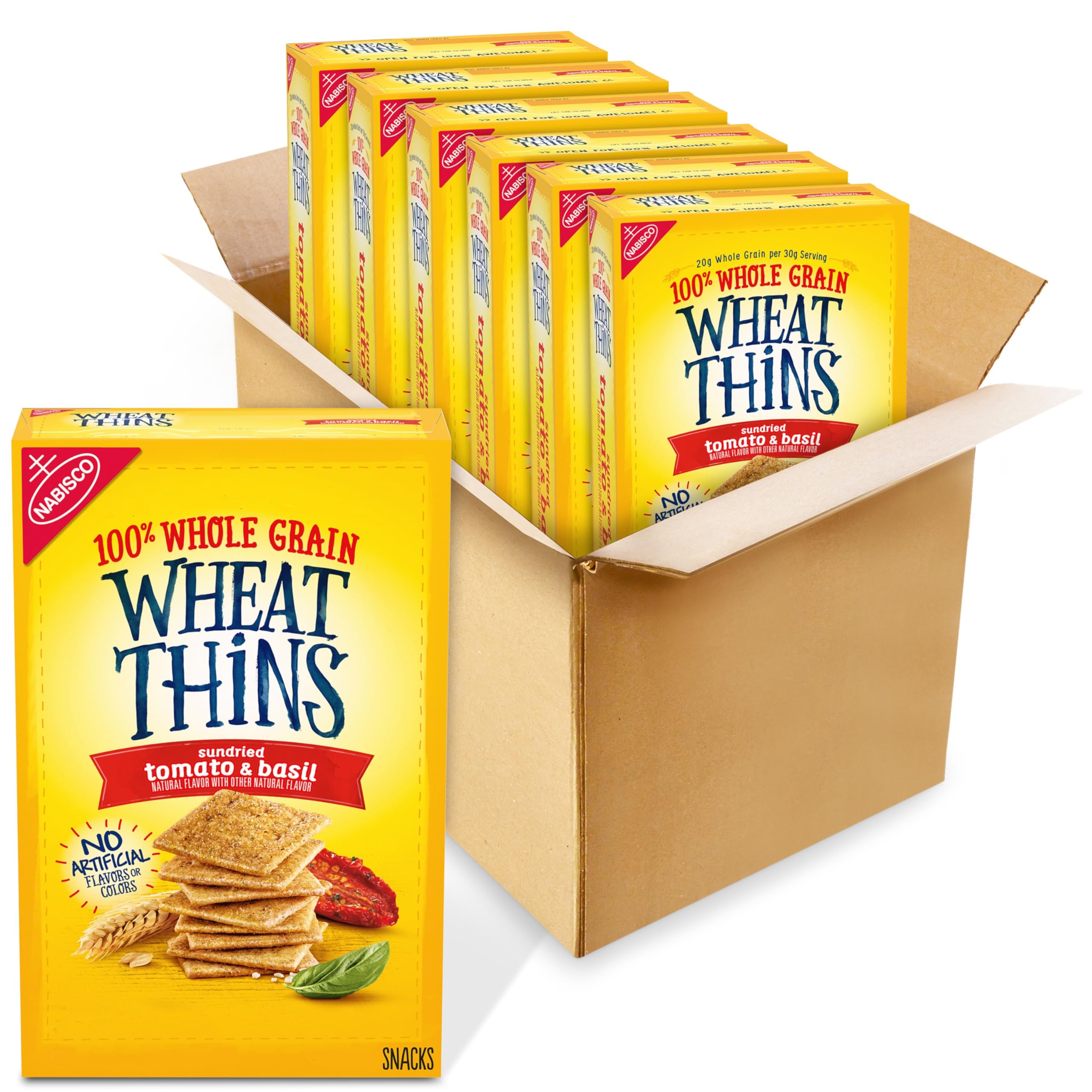 Wheat Thins Sun-Dried Tomato & Basil Whole Grain Wheat Crackers | Bulk Snack Boxes (6-8.5 oz) | Healthy Office Snacks, Party Food & On-The-Go Treats