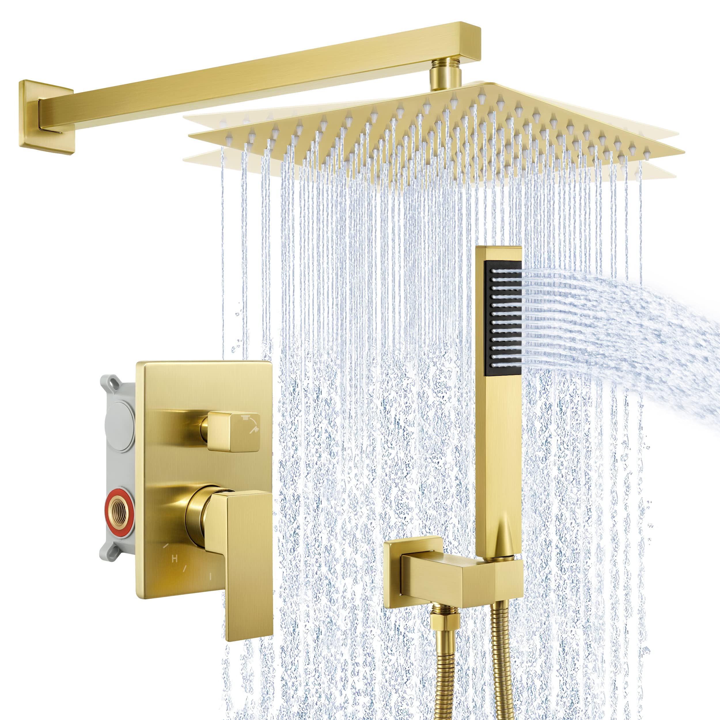 Premium KES Gold Shower Faucet Set - 10 Inch Rainfall Shower Head with Handheld Sprayer | Complete Pressure Balance Shower System (cUPC Certified Valve Included) XB6230-BZ | Luxury Bathroom Upgrade for Spa-Like Experience