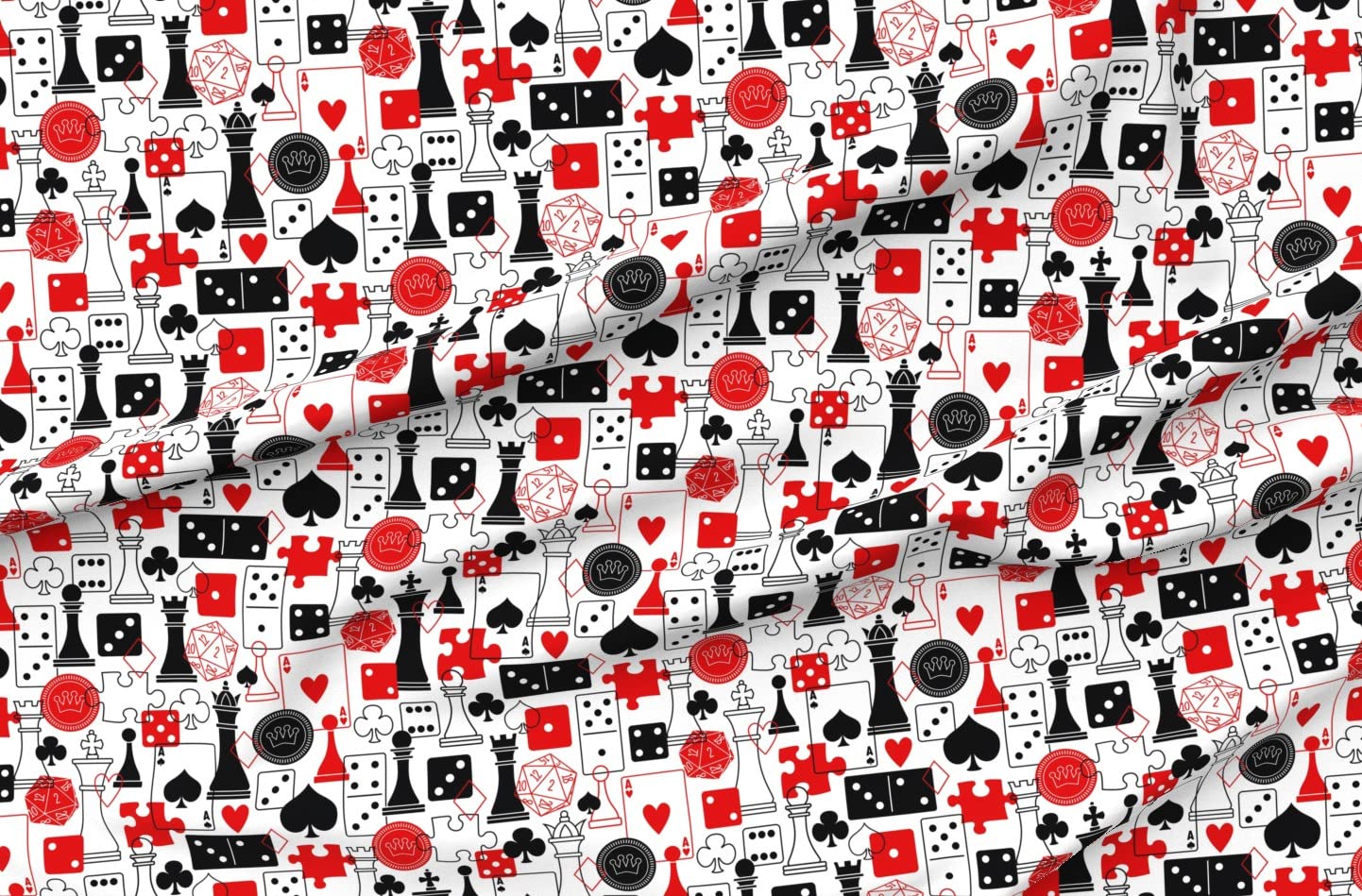 Chess Dice Puzzles Games Printed Minky Fabric by The Yard - Soft Plush Material for Sewing Baby Blankets, Quilt Backing & DIY Crafts - Perfect for Geeky Home Decor, Gamer Gifts & Nursery Projects