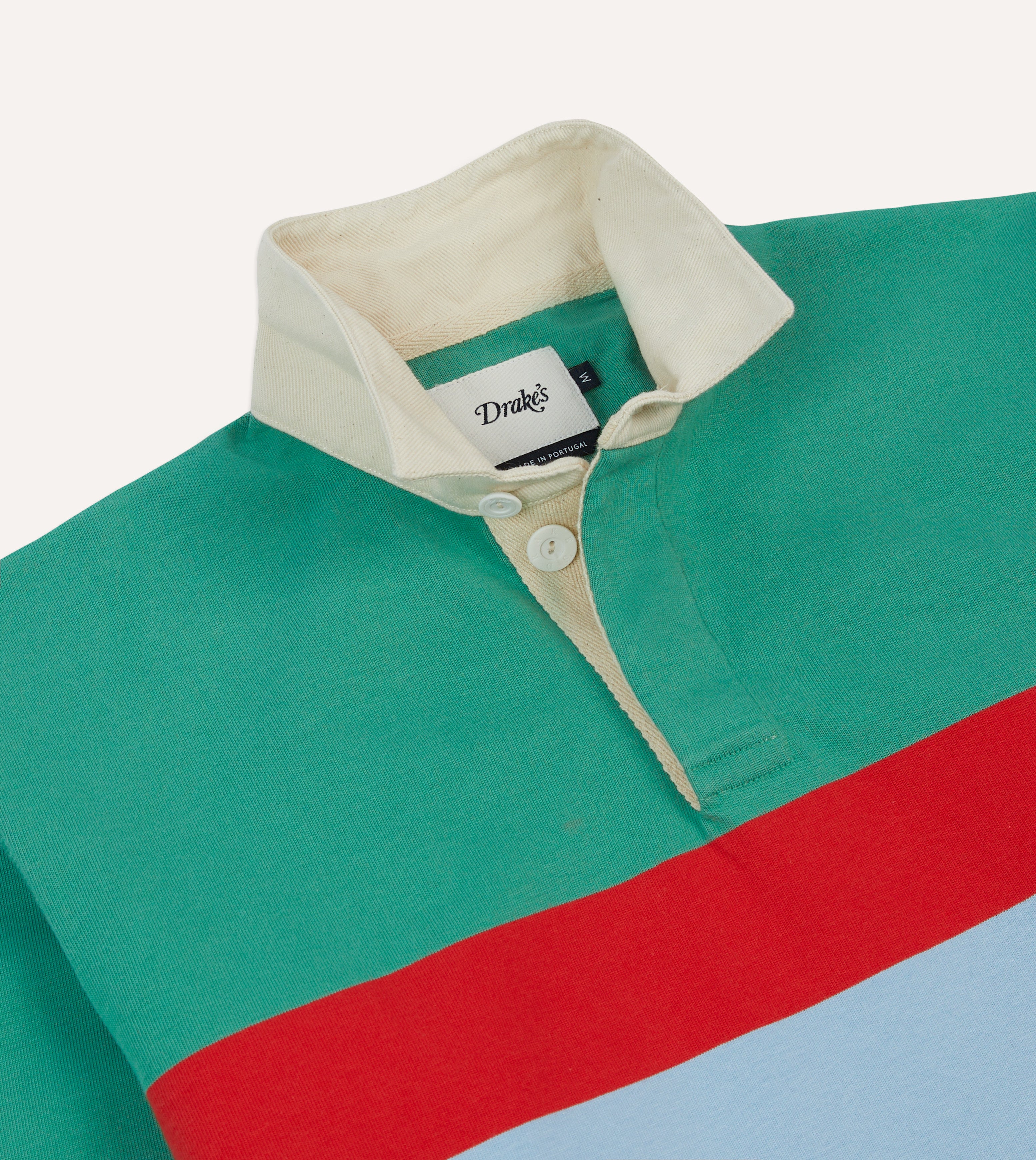 Green, Blue, and Red Striped Cotton Rugby Shirt for Men - Classic Sporty Style for Casual Wear, Team Sports, and Outdoor Activities