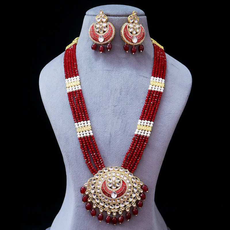 Luxury Gold Plated Royal Kundan Long Necklace for Women - Elegant Indian Bridal Jewelry for Weddings, Parties & Special Occasions