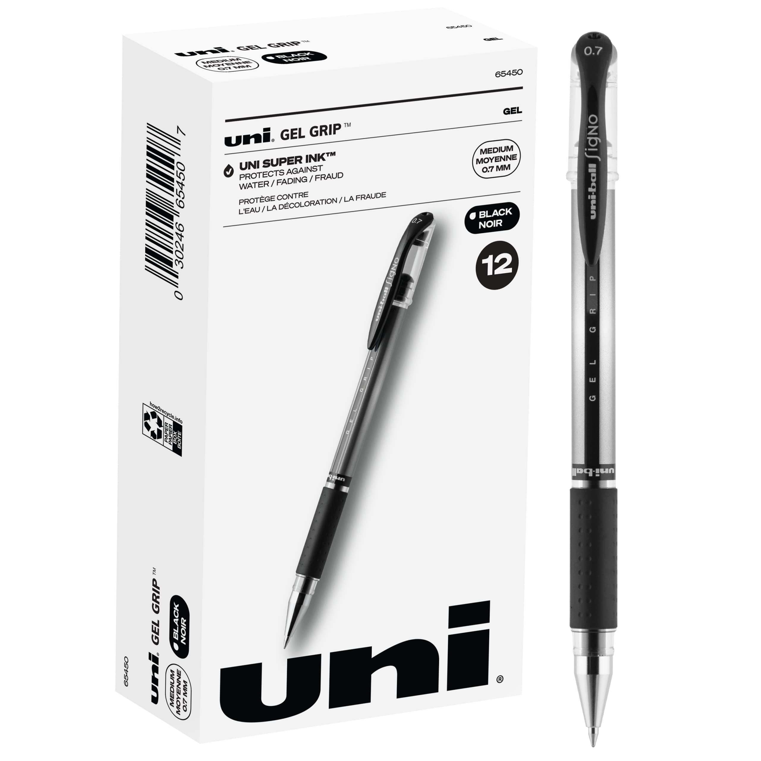 Uniball Black Gel Pens 12-Pack - 0.7mm Medium Point Gel Ink Pens with Comfort Grip for Smooth Writing - Perfect for Office, School & Home Use - Bulk Office Supplies for Professionals & Students