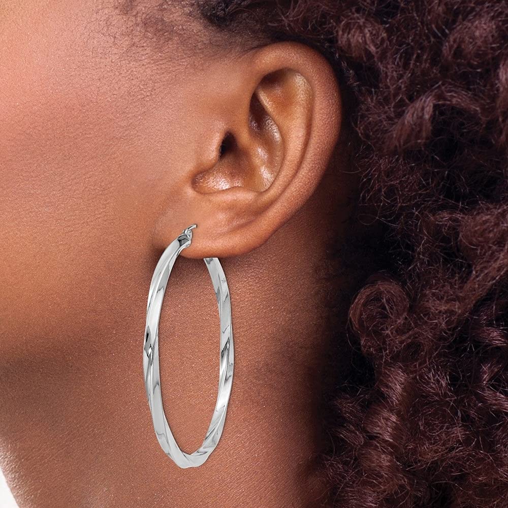 Diamond2Deal 925 Sterling Silver Twisted Round Hoop Earrings for Women - 2.05 Inch Large Hoop Earrings, Dainty & Elegant Jewelry Gift for Her - Perfect for Parties, Weddings & Everyday Wear