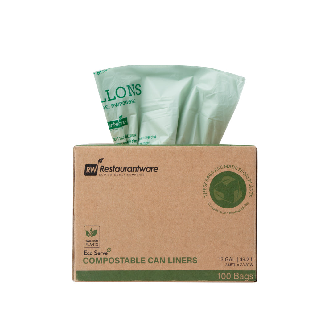 Basic Nature 13 Gallon Green Compostable Trash Bags - 100 Count Eco-Friendly Kitchen & Yard Waste Liners for Home & Office Use