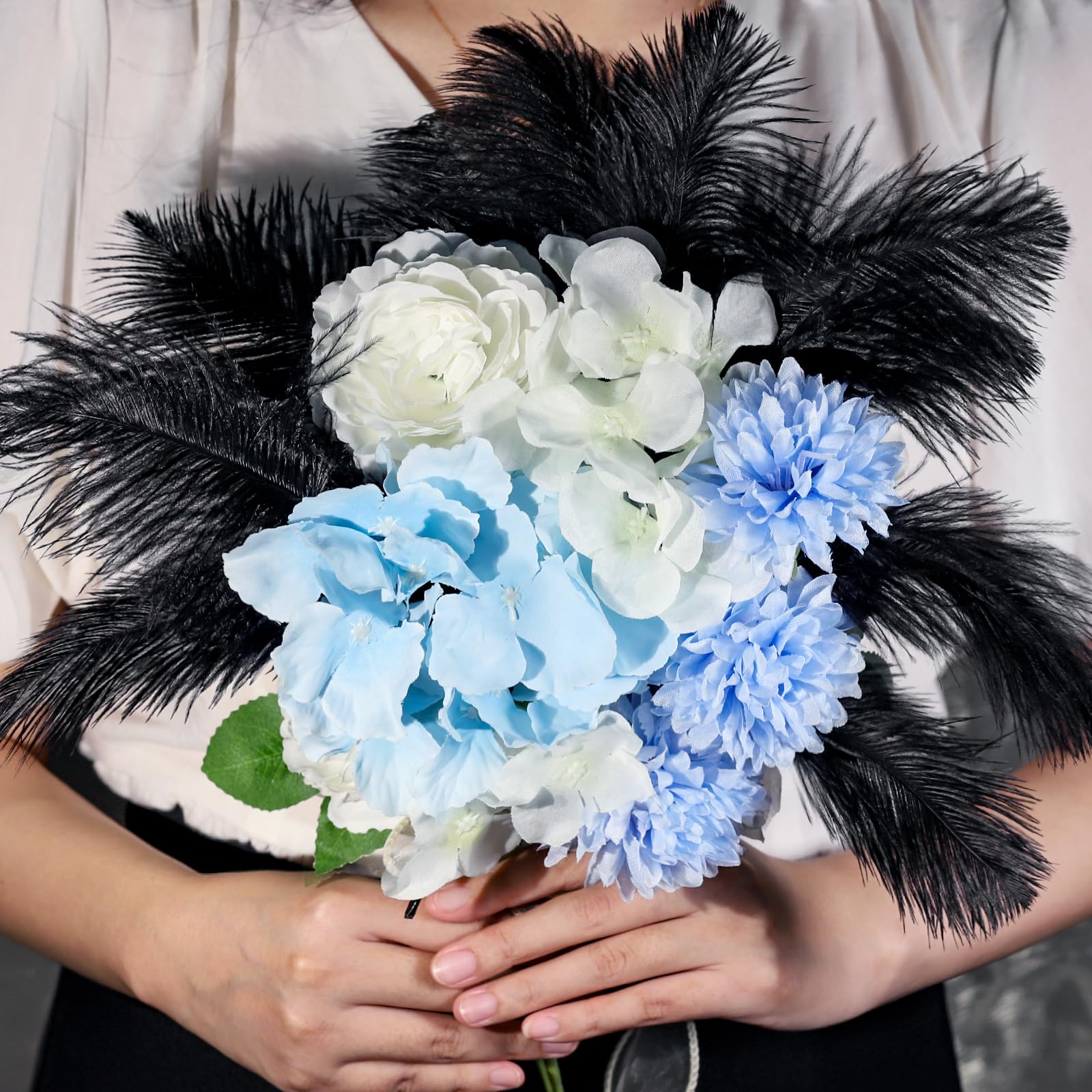 FANDAMEI 12 Pack Black Ostrich Feathers 10-12 Inch (25-30cm) for DIY Crafts, Wedding Centerpieces, Table Decor, Home & Party Decoration - Perfect for Bohemian Decor, Costume Accessories, and Photo Props