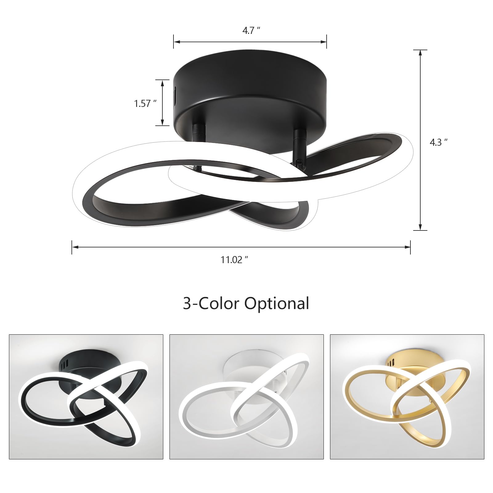 Modern Black LED Semi Flush Mount Ceiling Light Fixture - 15W Energy Saving Curved Design for Bedroom, Bathroom, Entryway, Hallway, Closet, Balcony & Stair Lighting - Perfect for Home, Office and Commercial Spaces