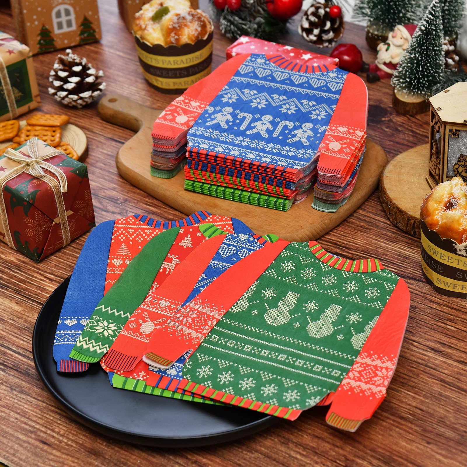 GGBOY 80-Pack Christmas Disposable Paper Napkins - Holiday Dinner & Cocktail Party Decorations - Perfect for Christmas Table Setting, Festive Gatherings & Decoupage Crafts
