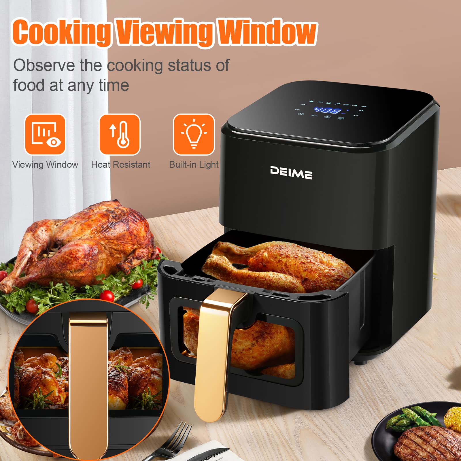 4.2 QT Air Fryer with 7 Presets - 1200W Oil-Free Healthy Cooker, Digital LCD Touch Screen, Non-Stick Basket & Viewing Window - Perfect for Quick Meals, Snacks & Family Cooking (Black)