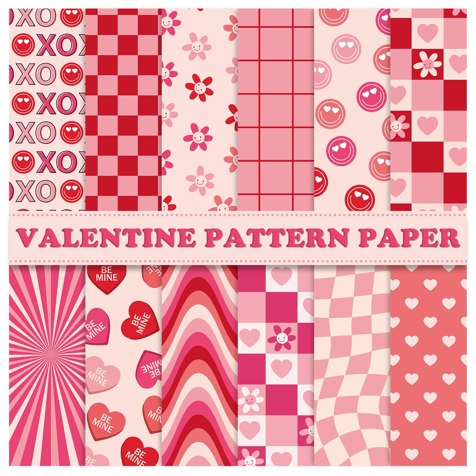 Whaline 60 Sheets Valentine Scrapbook Paper - Groovy Pink & Red Heart Pattern Retro Craft Paper for DIY Cards, Photo Albums, Journals (5.5 x 8.3 Inch) | Perfect for Valentine's Day Crafts, Scrapbooking, and Decorative Projects