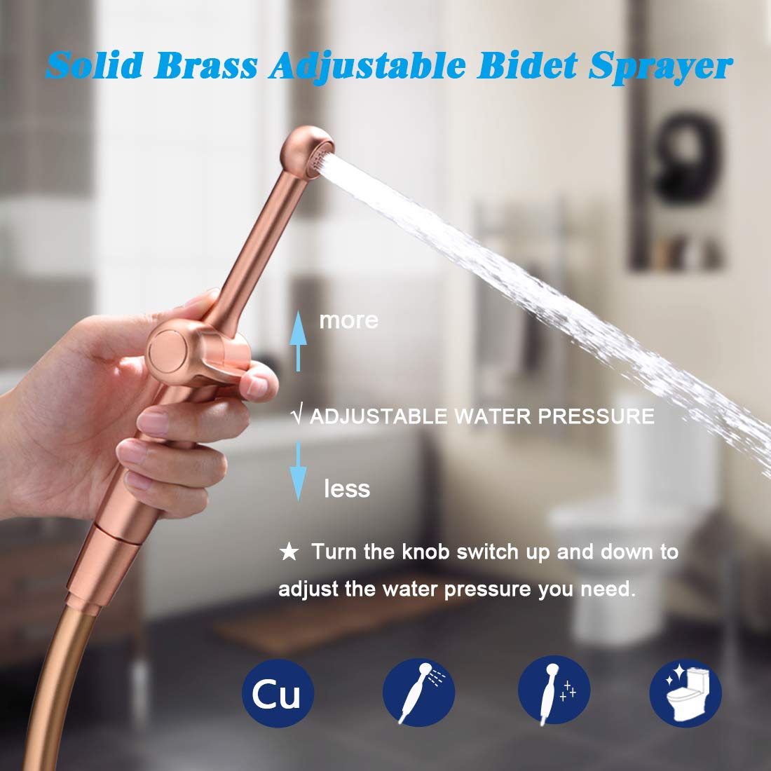 Handheld Bidet Sprayer for Toilet - Adjustable Rose Gold Brass Bidet Attachment with Jet Spray - Perfect for Personal Hygiene, Cloth Diaper Cleaning & Bathroom Use