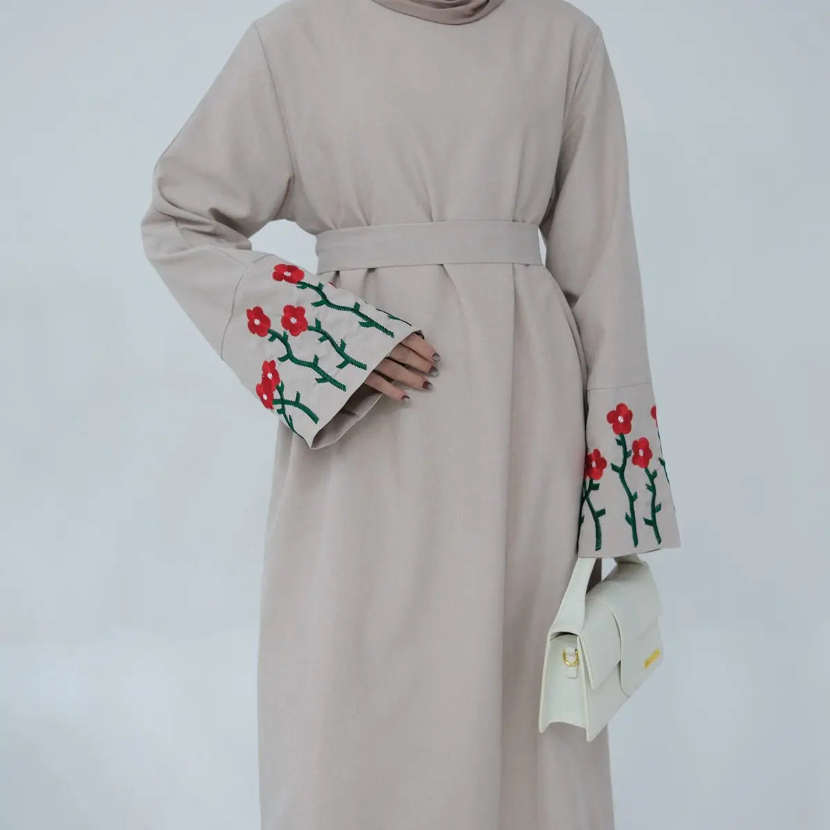 Elegant Floral Embroidery Abaya Dress for Women - Modest Islamic Fashion for Prayer, Eid & Special Occasions