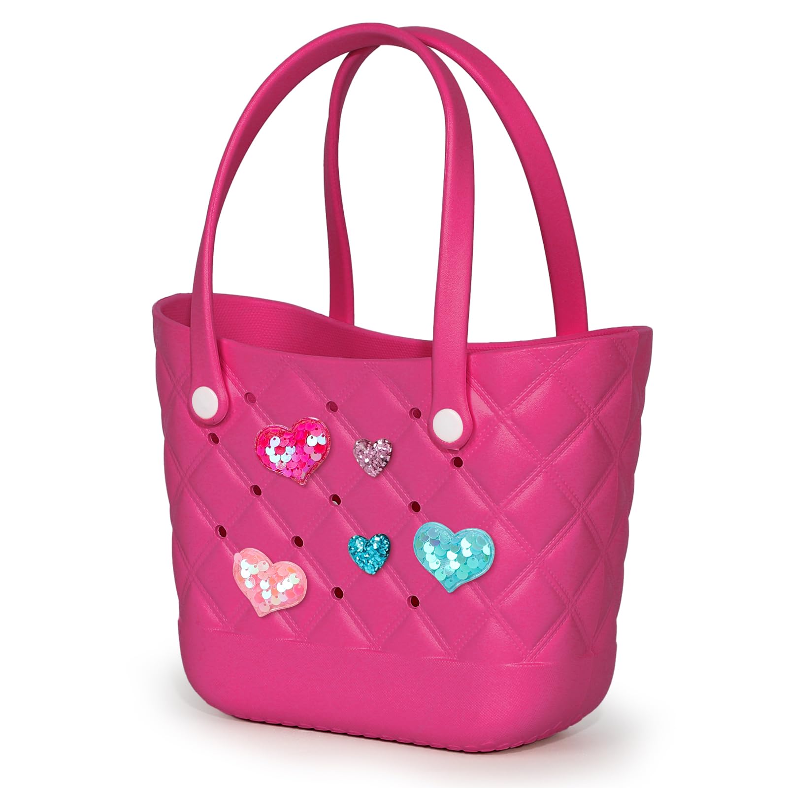 Cute Small Rubber Tote Bag with 5 Charms - Waterproof Beach Tote for Women | Perfect for Pool, Beach & Shopping Trips