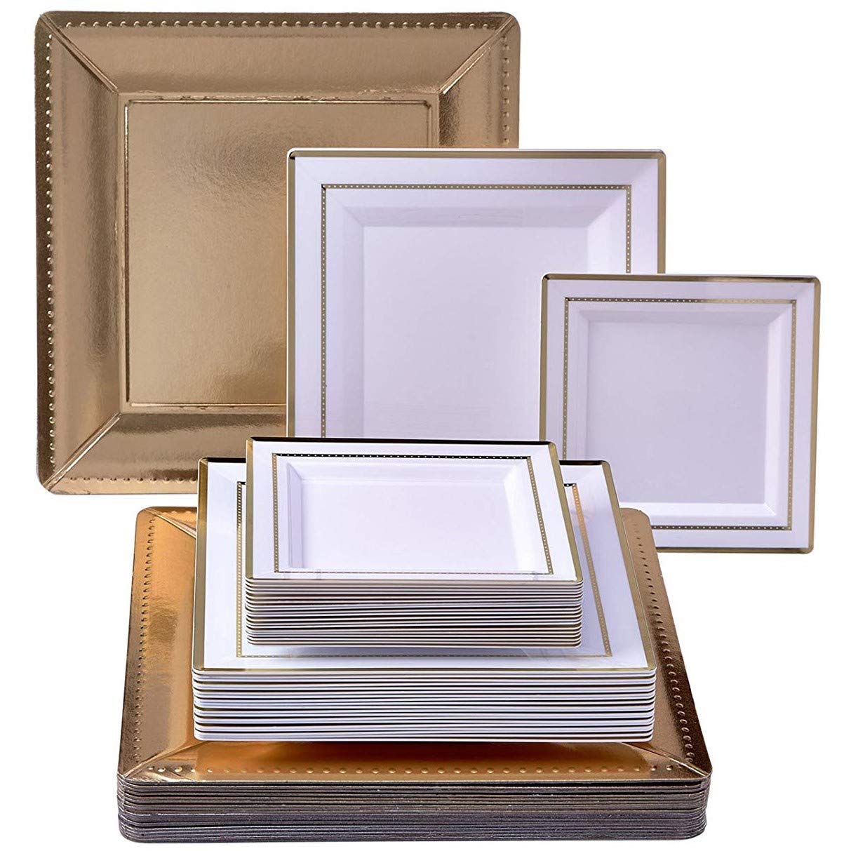 Elegant Square Gold Plastic Dinnerware Set - 20 Charger Plates (13