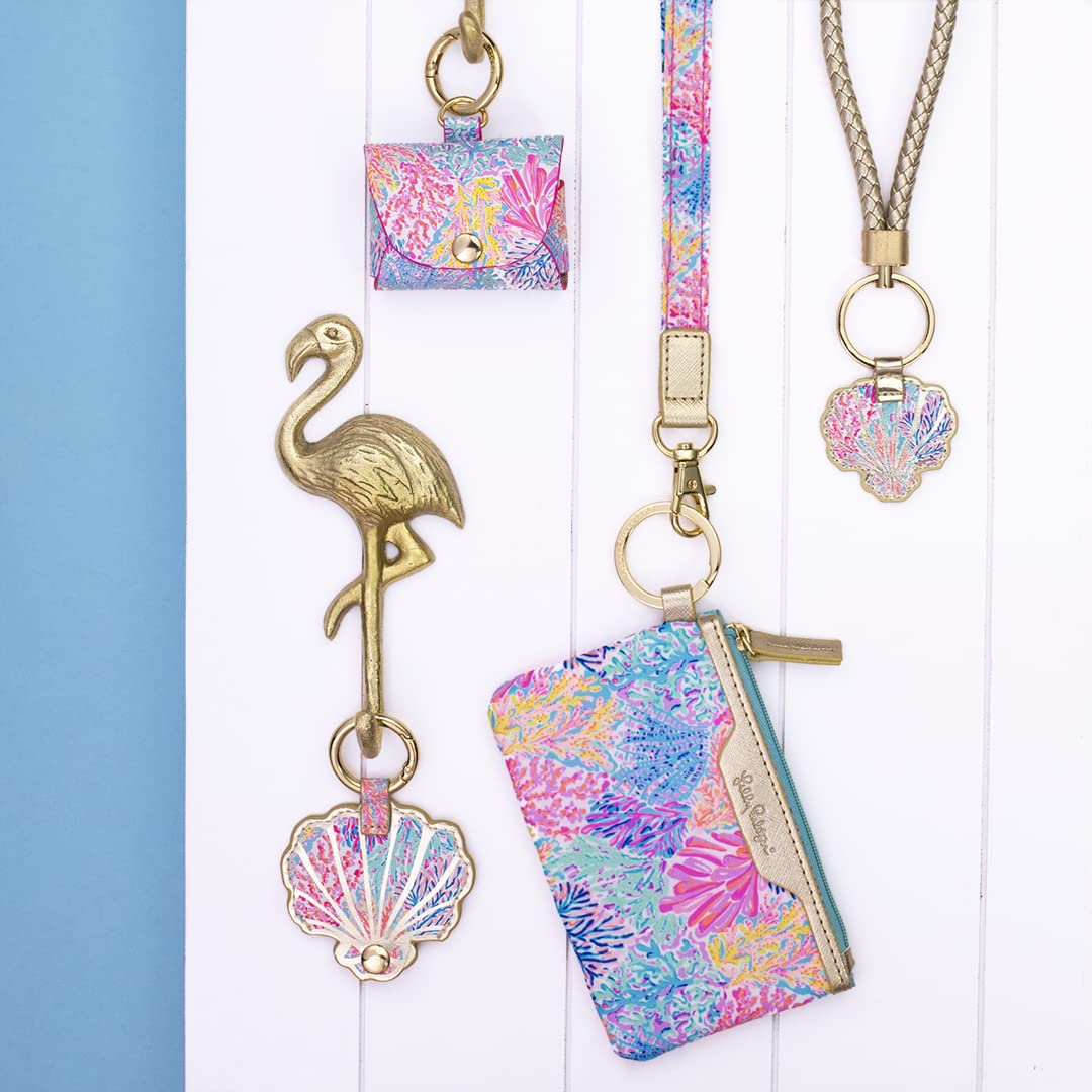 Lilly Pulitzer ID Holder Wallet for Women - Zip Closure Keychain Wallet with Card Slots & ID Window | Splashdance Print | Perfect for Everyday Use, Travel & Work Essentials