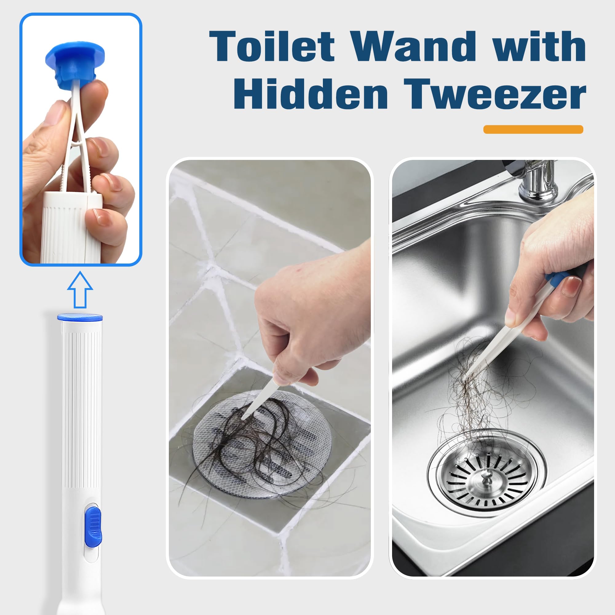 Disposable Toilet Brush with Tweezers - 42PC Refills for Bathroom Cleaning | Sink, Bathtub, Drain Care
