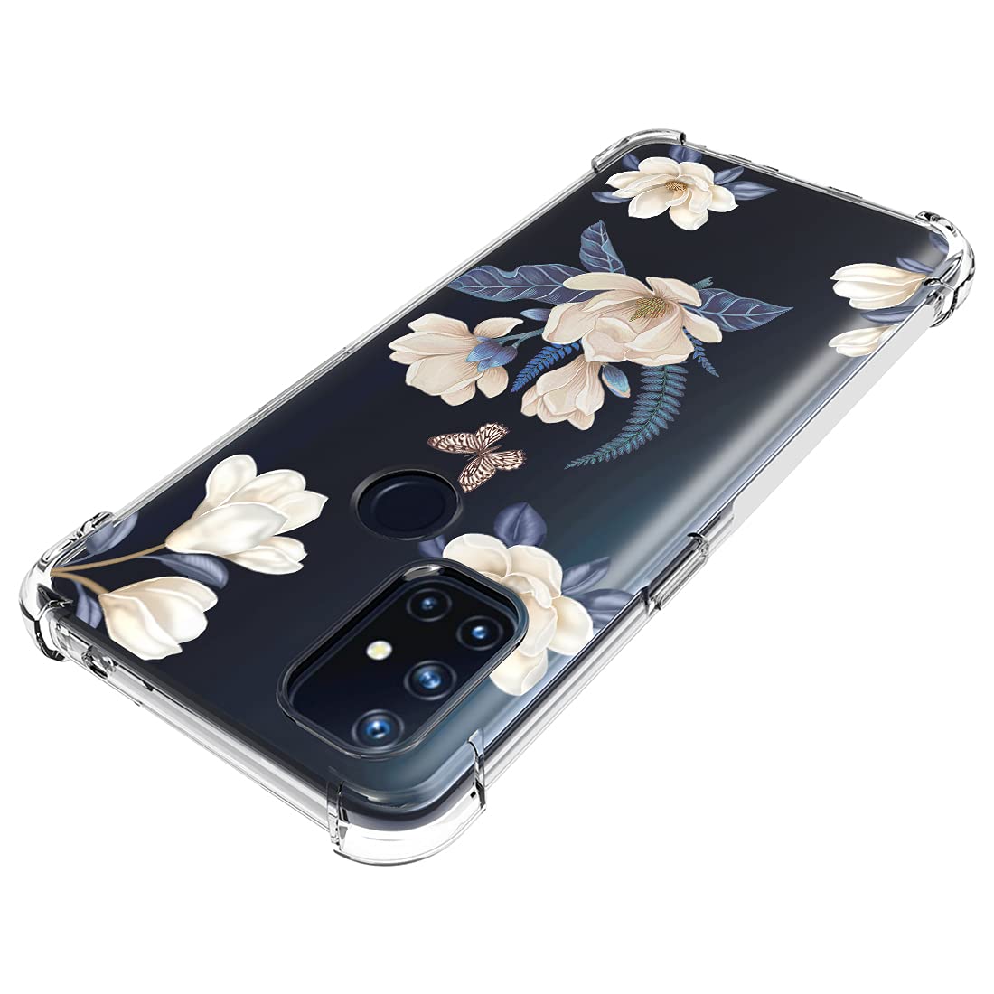 OnePlus Nord N10 5G Case - Slim Clear Shockproof TPU Rubber Protective Cover with Floral Design for Women | Perfect for Everyday Use, Work & Travel (White Flower)