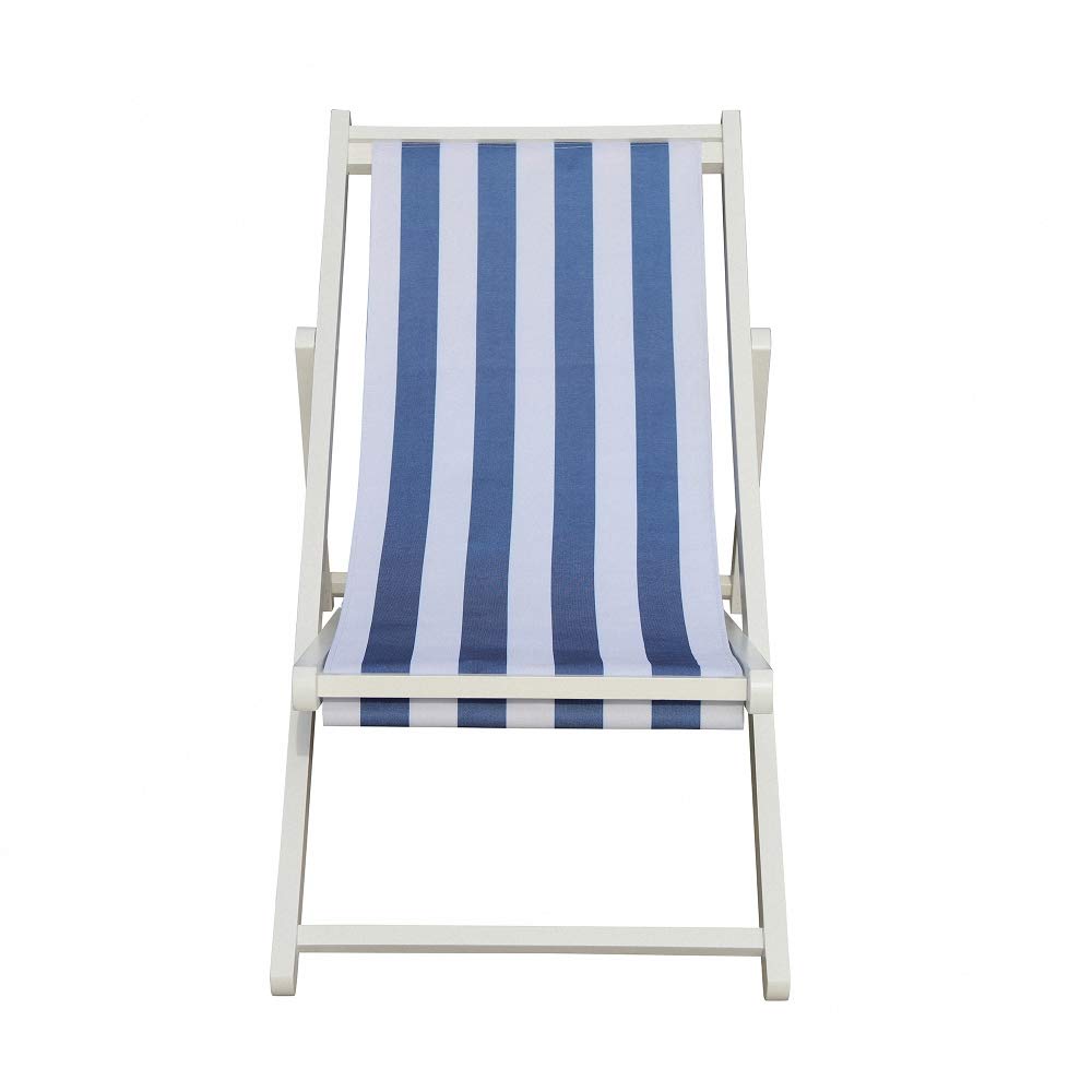 **Wooden Reclining Beach Chair - Foldable Outdoor Lounge Chair with Light Blue Stripes for Patio, Poolside, Camping & Picnics**