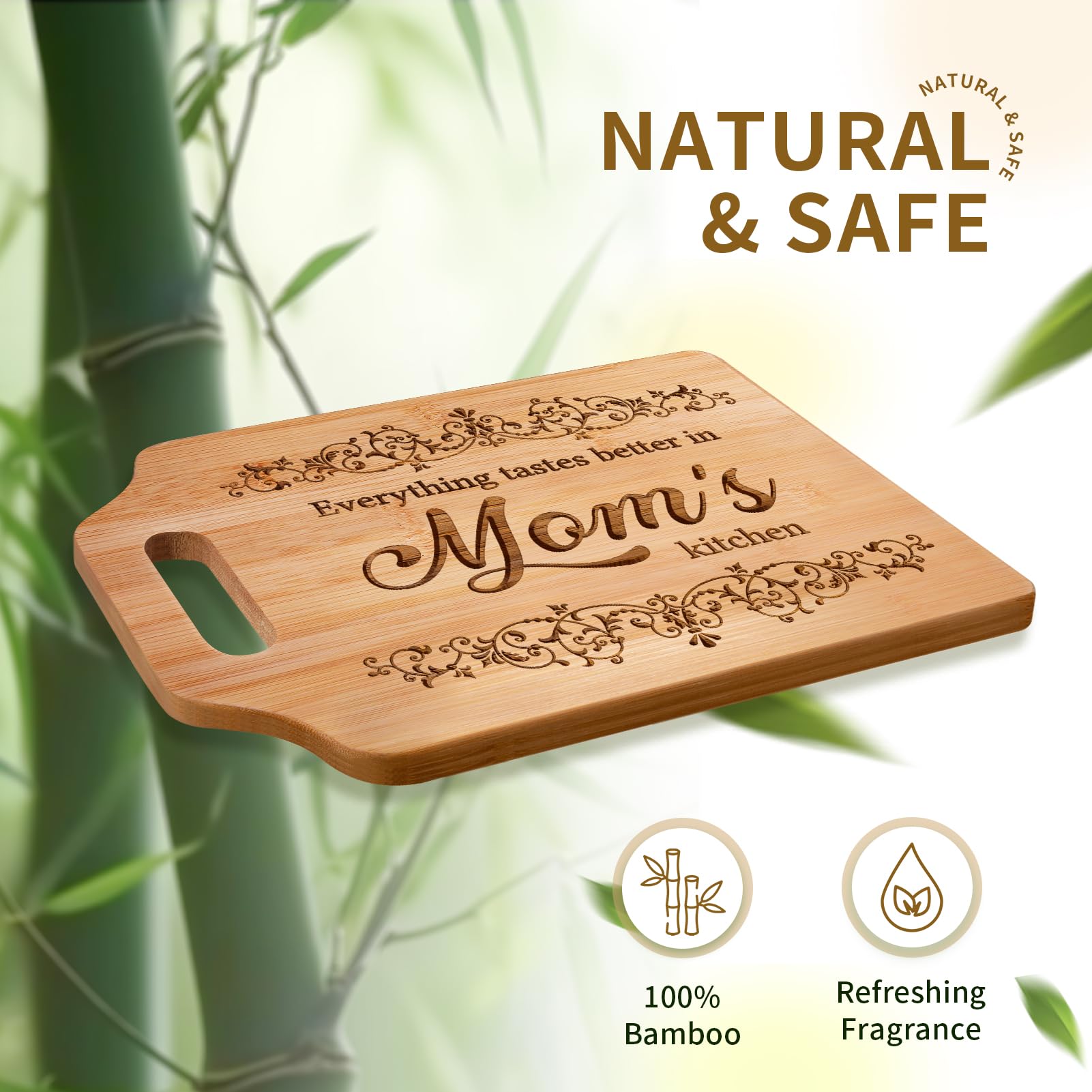 Personalized Engraved Bamboo Cutting Board for Mom - Mother's Day, Christmas & Birthday Gift from Daughter or Son - 12.3