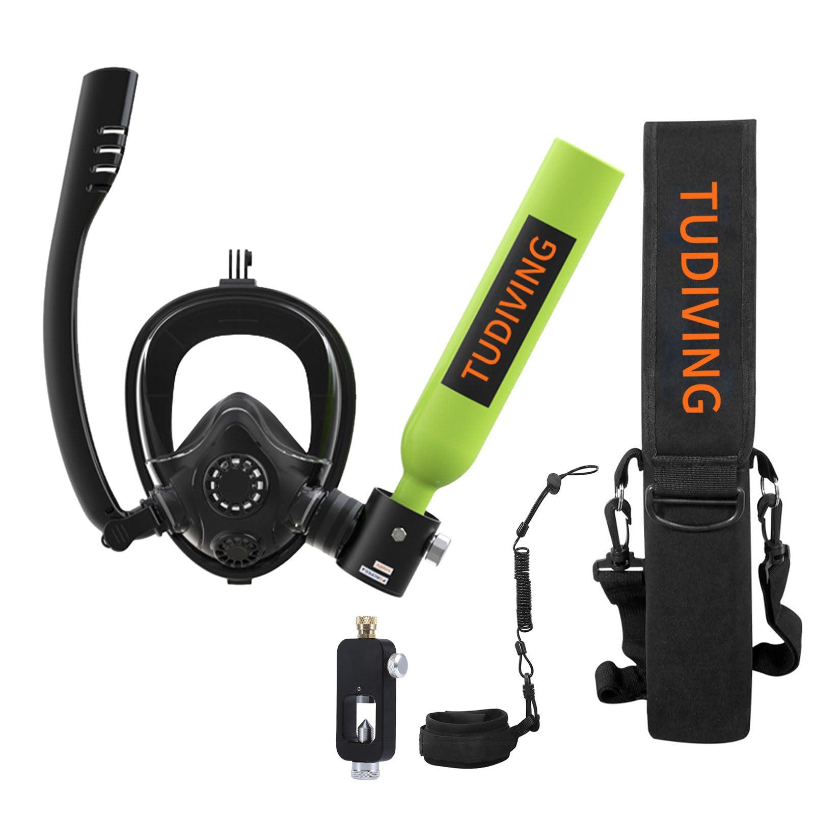 TUDIVING 0.5L Scuba Diving Tank Set with Full Face Snorkel Mask - Portable Mini Oxygen Cylinder for Underwater Diving, Breathing Training & Rescue - Ideal for Travel, Snorkeling & Emergency Preparedness